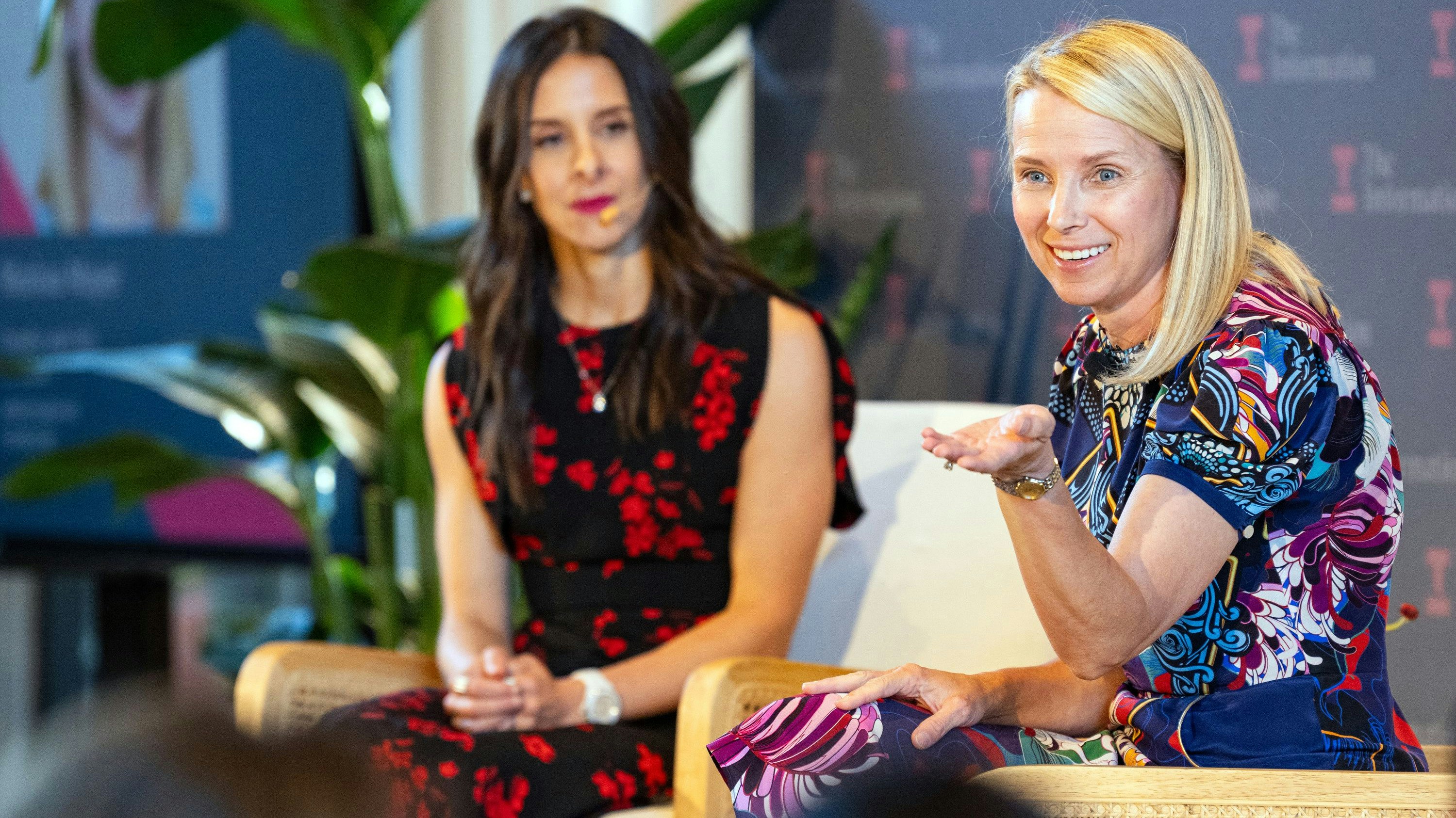 Marissa Mayer, right, speaks at The Information's Women in Tech, Media and Finance Summit. Photo by Erin Beach for The Information.
