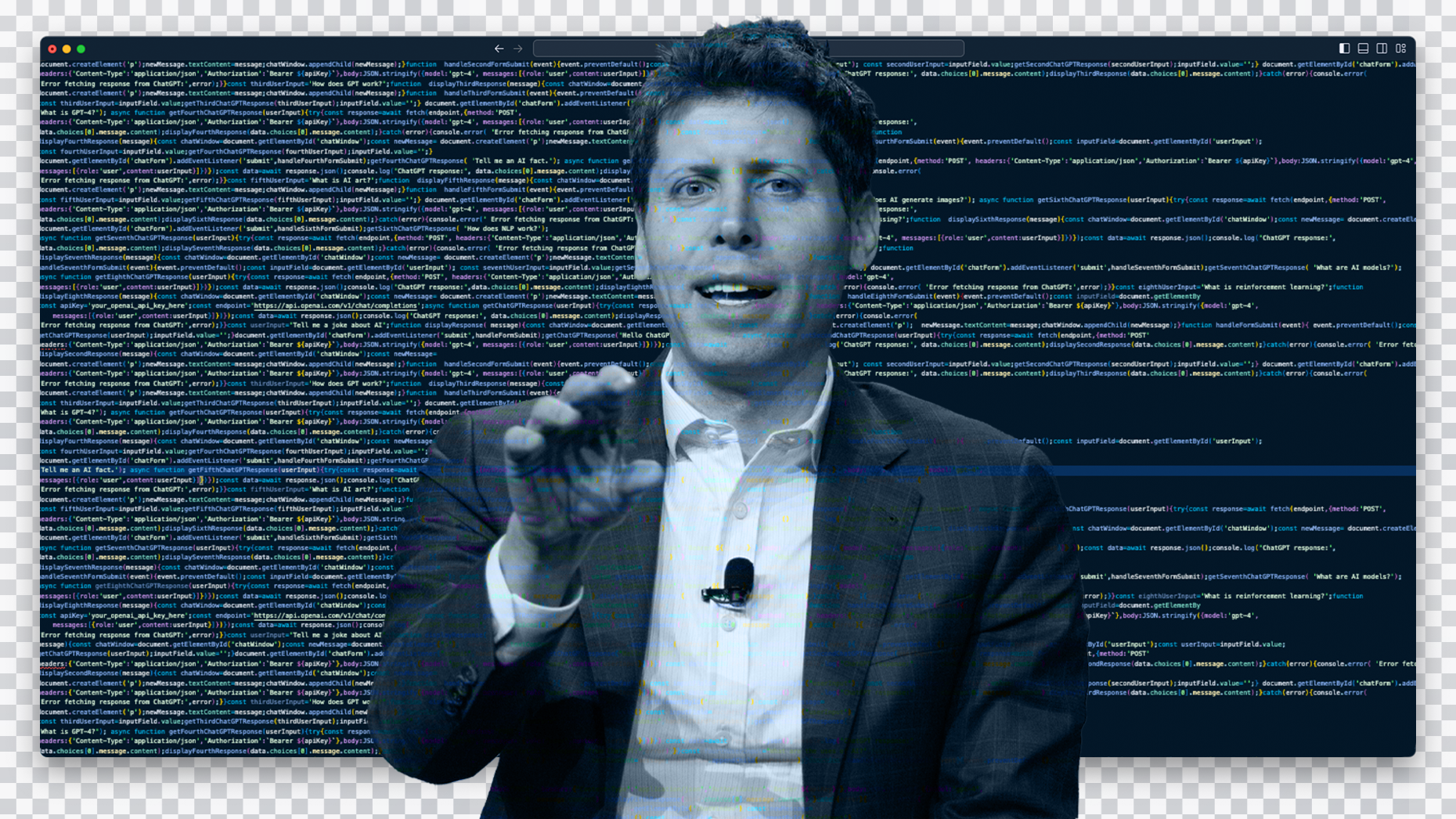 OpenAI CEO Sam Altman. Collage via Shane Burke