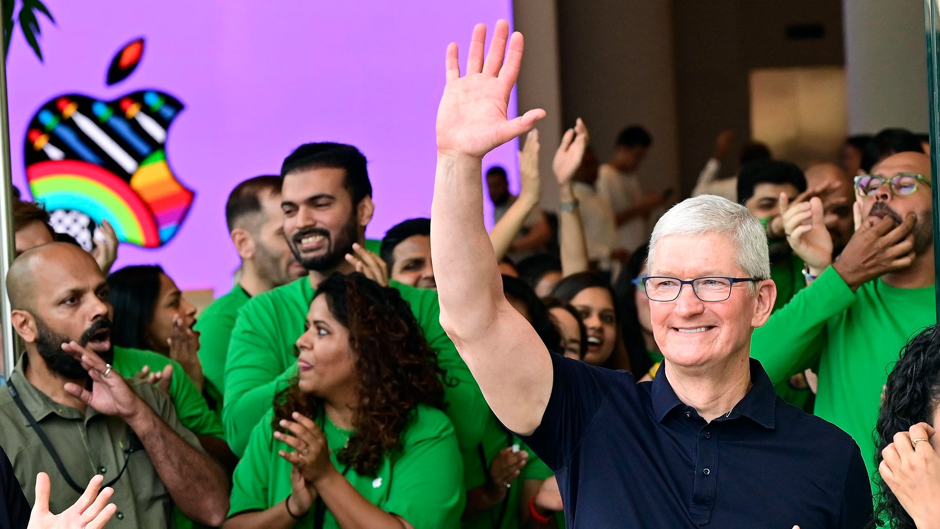 Tim Cook at the opening of India's first Apple Store in 2023.
