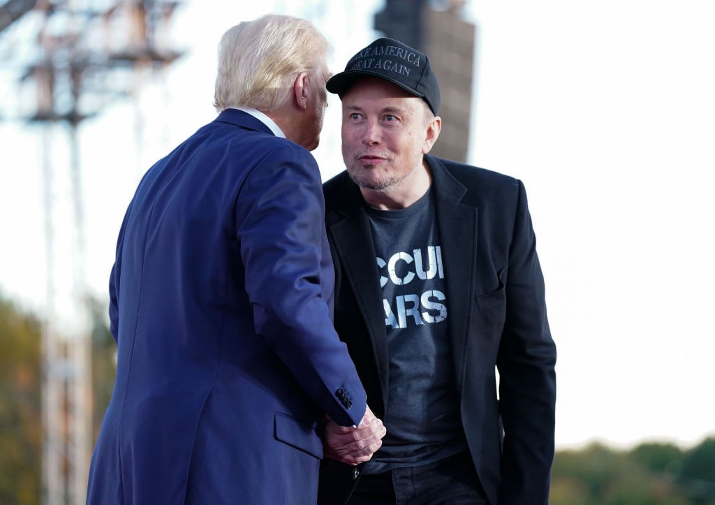 Former President Donald Trump with Tesla CEO Elon Musk. Photo by The Washington Post via Getty 