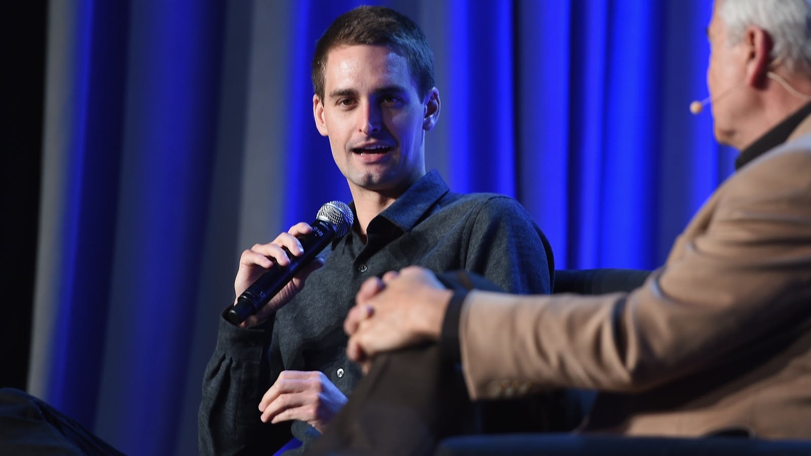 Evan Spiegel, left. Photo by Larry Busacca/Getty Images.