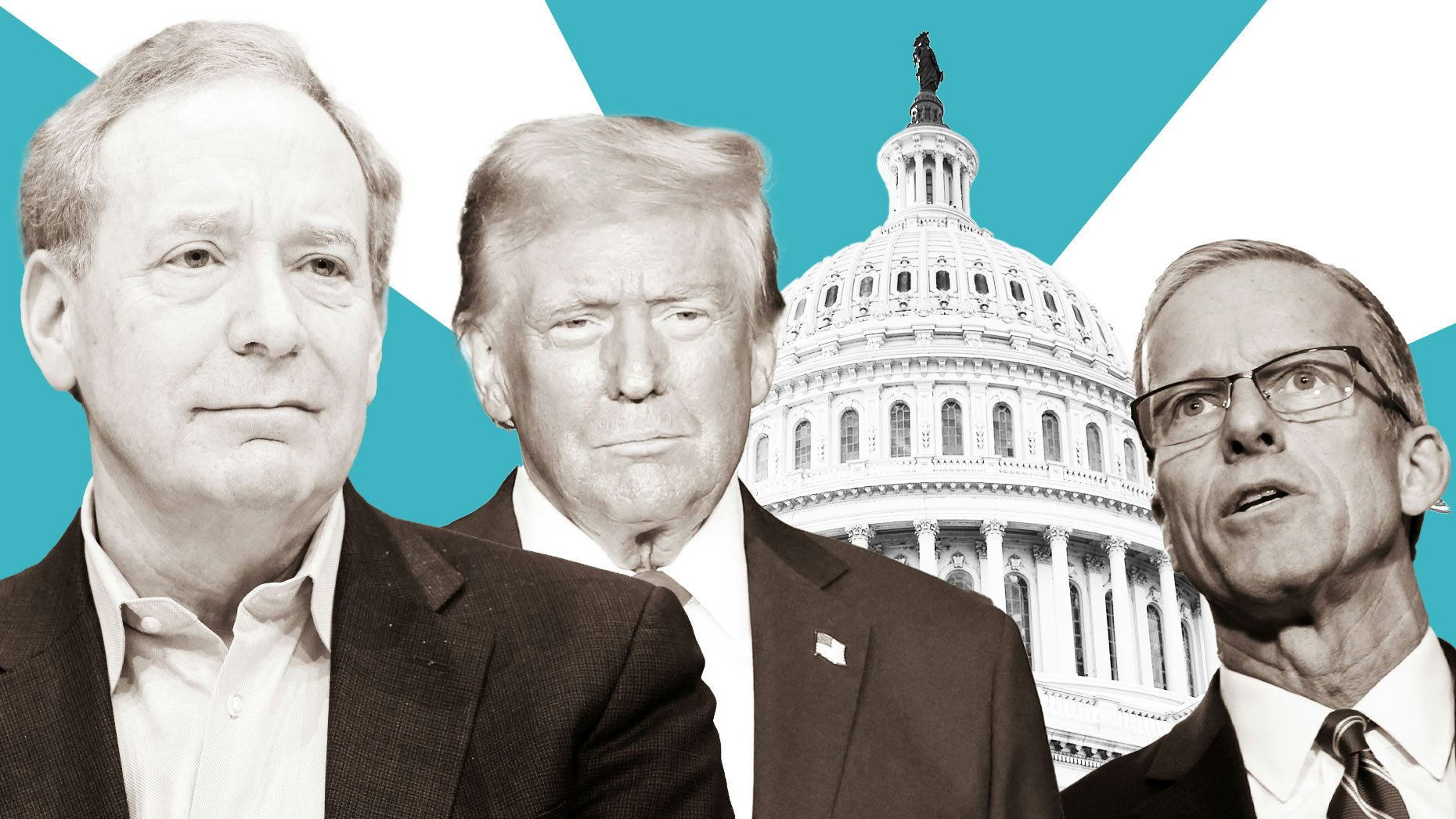 From left:  Brad Smith, Donald Trump and John Thune. Photos by Getty