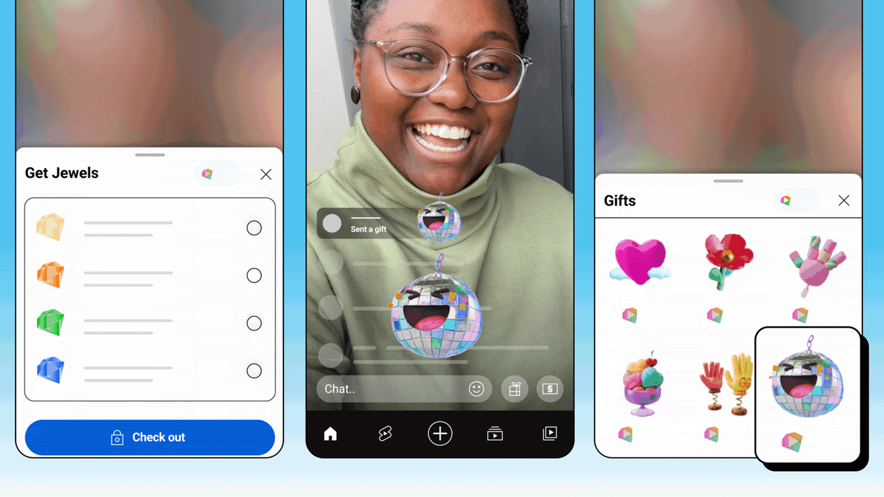 Caption: YouTube’s new gifts feature. Photos via YouTube.