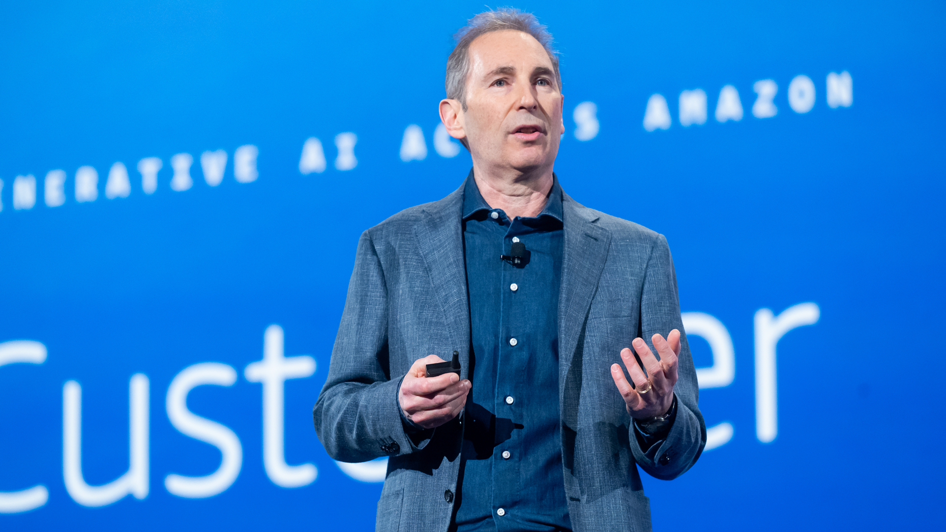 Amazon CEO Andy Jassy speaks at re:Invent today. Photo by Amazon.