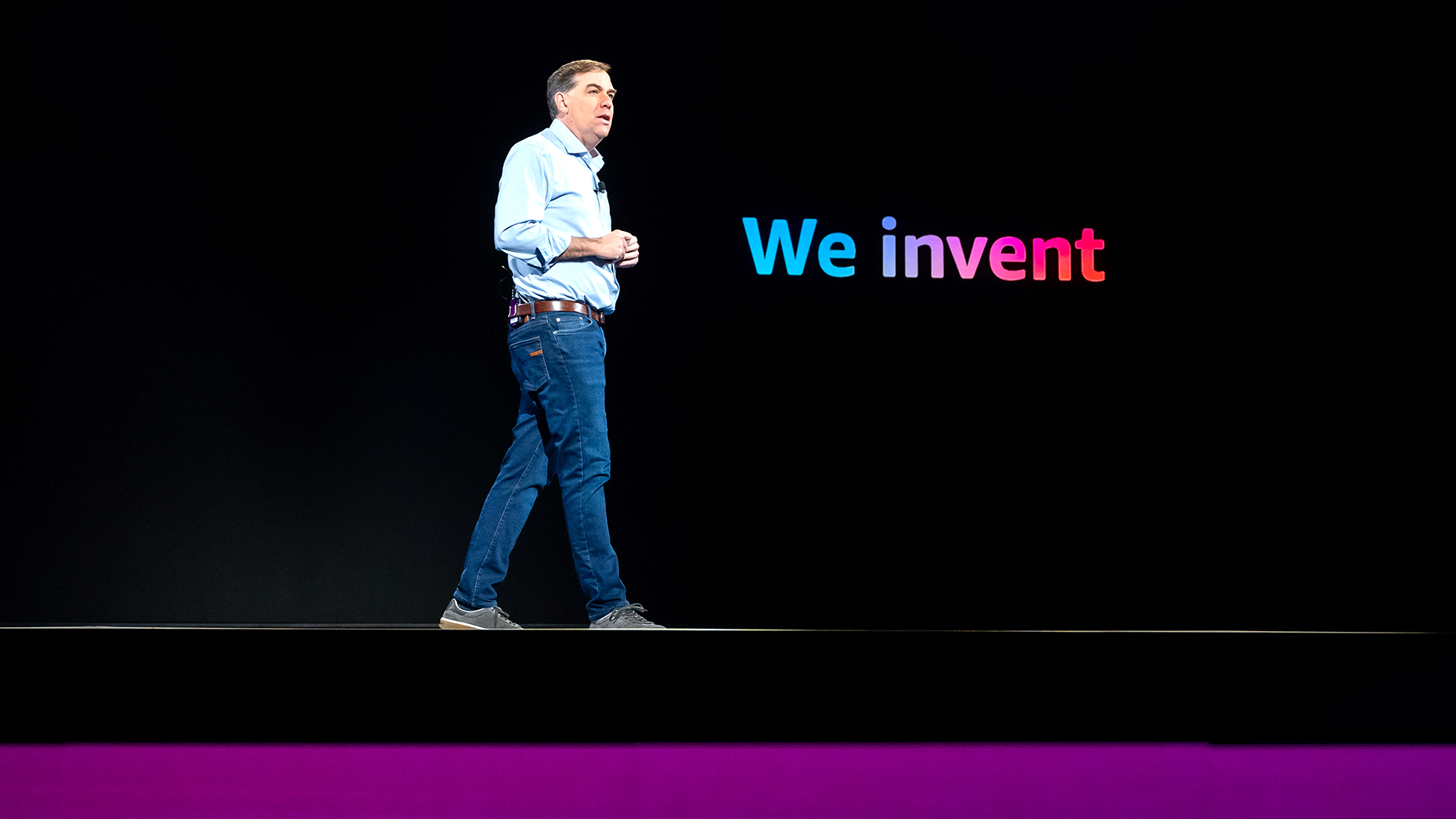 Matt Garman delivers a keynote address during AWS re:Invent 2024. Photo by Getty. 
