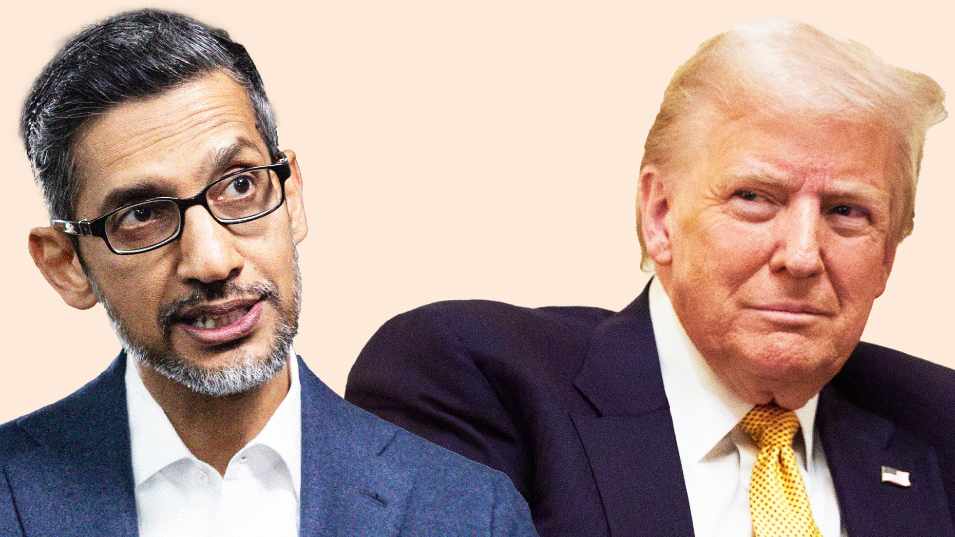 Google CEO Sundar Pichai, left, and Donald Trump. Photos by Getty