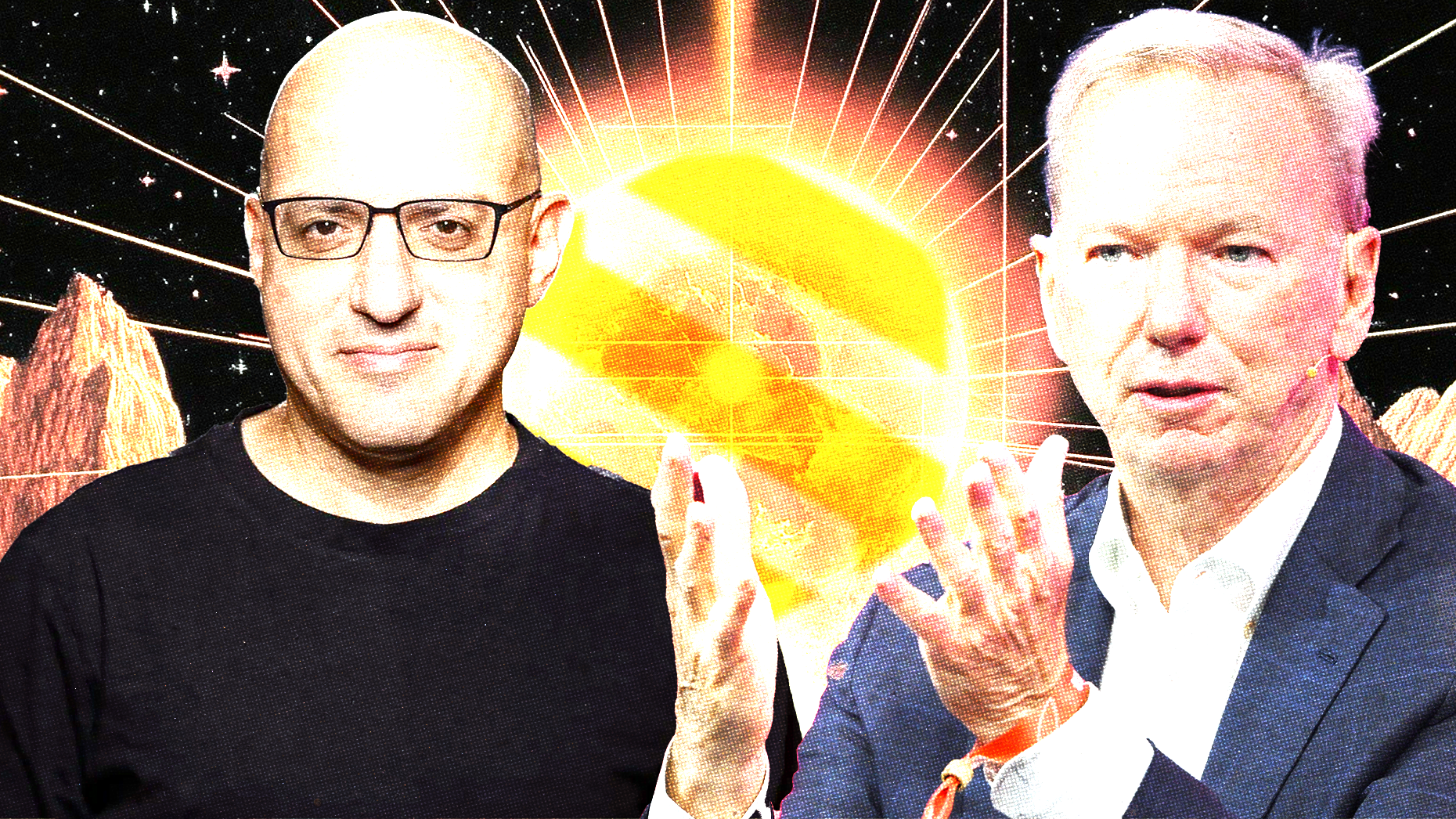 Jack Hidary, left, and Eric Schmidt. Art by Mike Sullivan