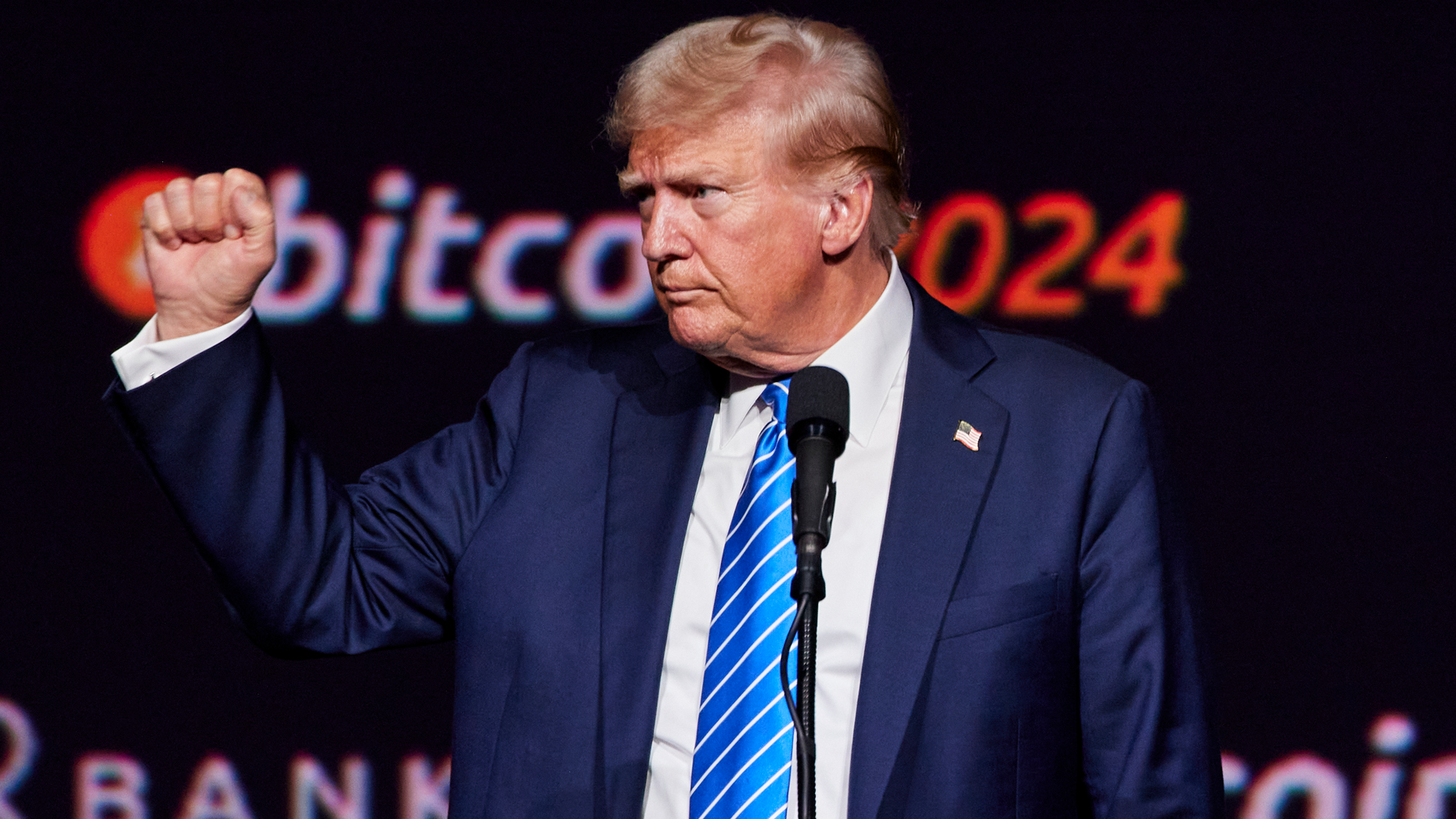 Donald Trump at the Bitcoin 2024 conference in Nashville last summer. (Getty Images)