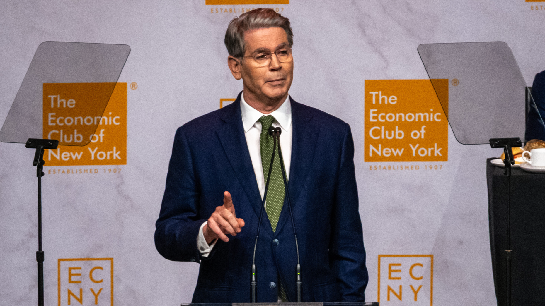 Treasury Secretary Scott Bessent speaks at the Economic Club of New York earlier today. Photo via Getty.