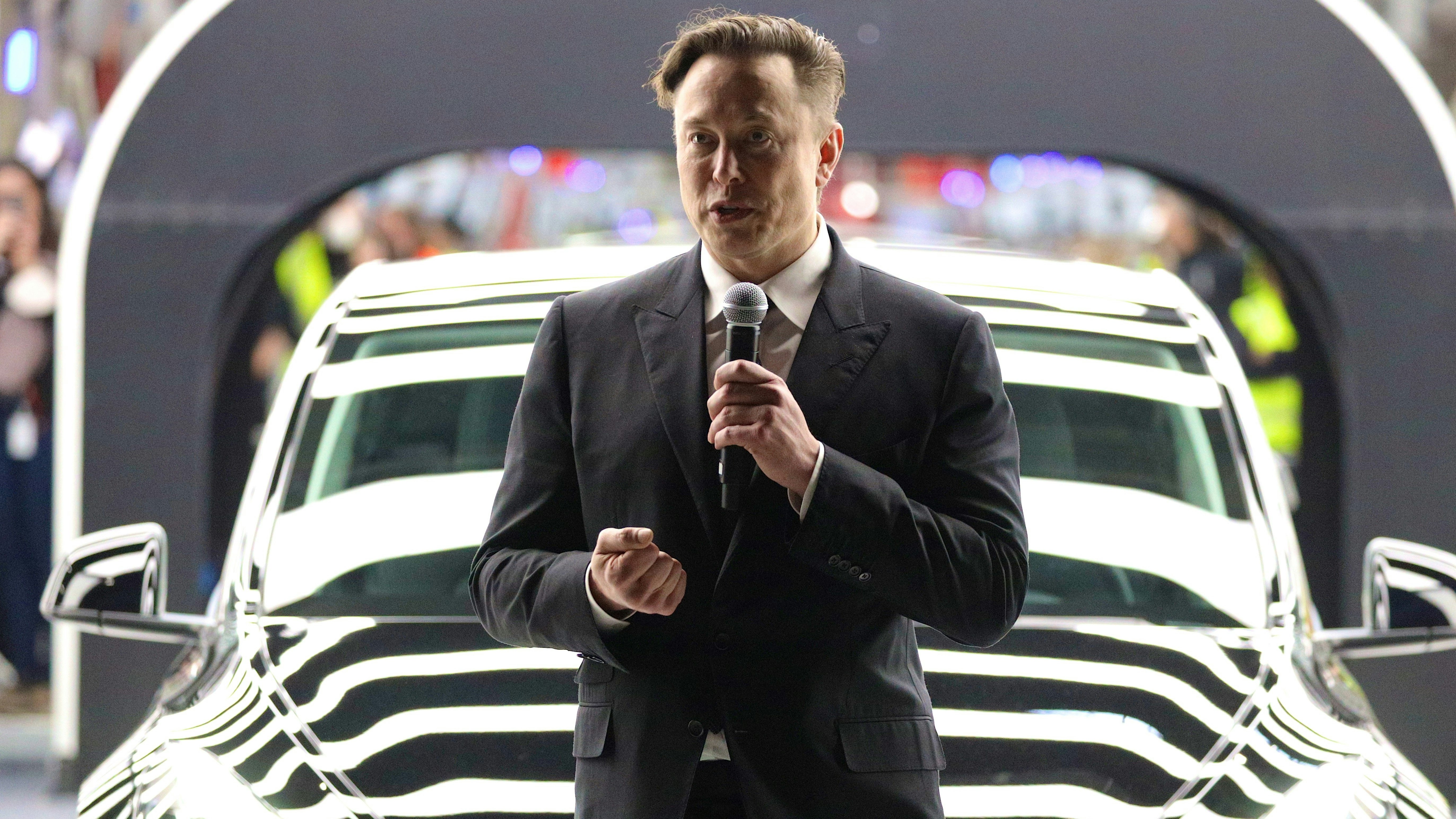 Musk at Tesla's Berlin gigafactory. Photo: Christian Marquardt. Pool/Getty 