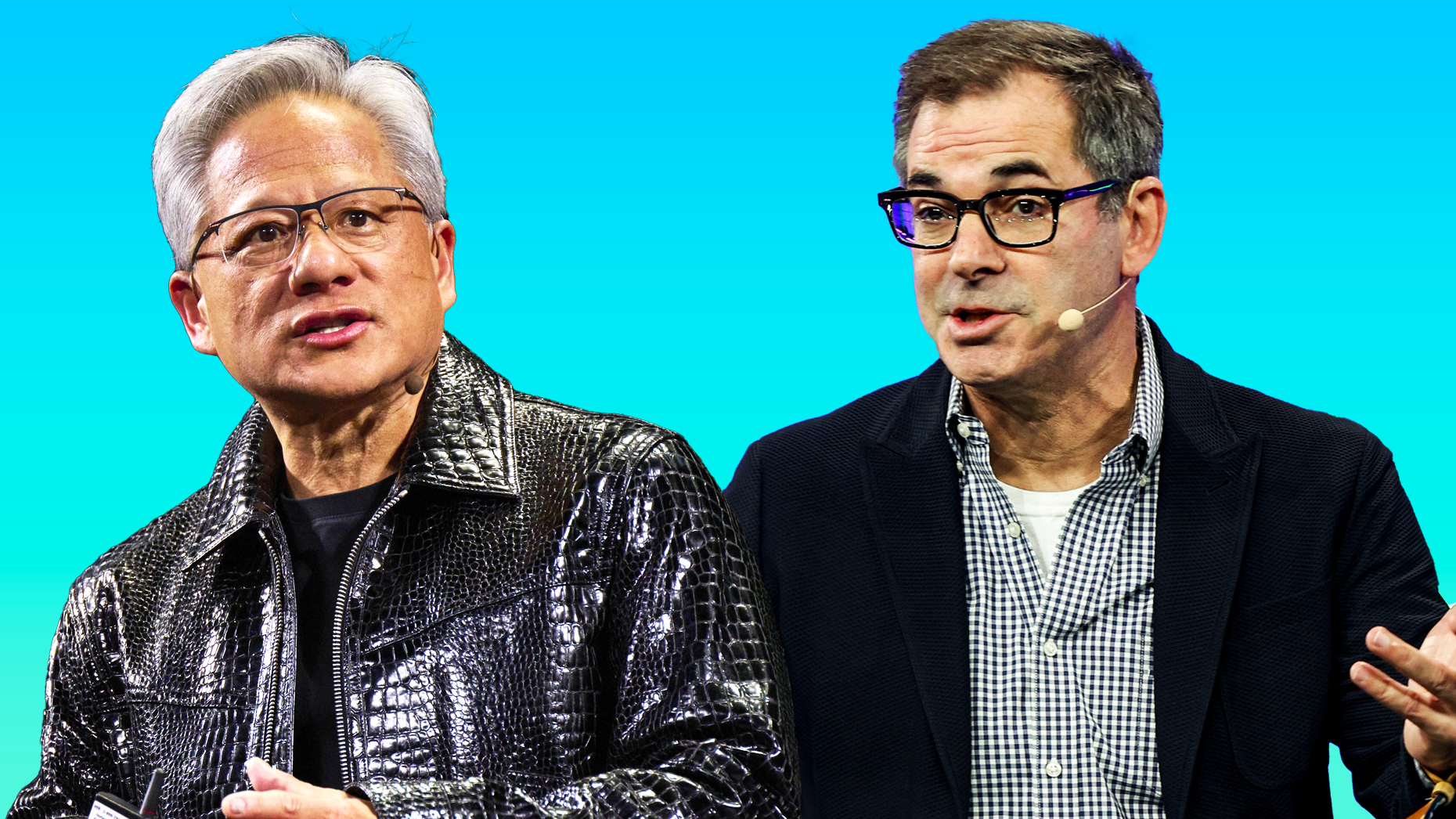 Nvidia CEO Jensen Huang, left, and CoreWeave CEO Michael Intrator. Photos by Getty