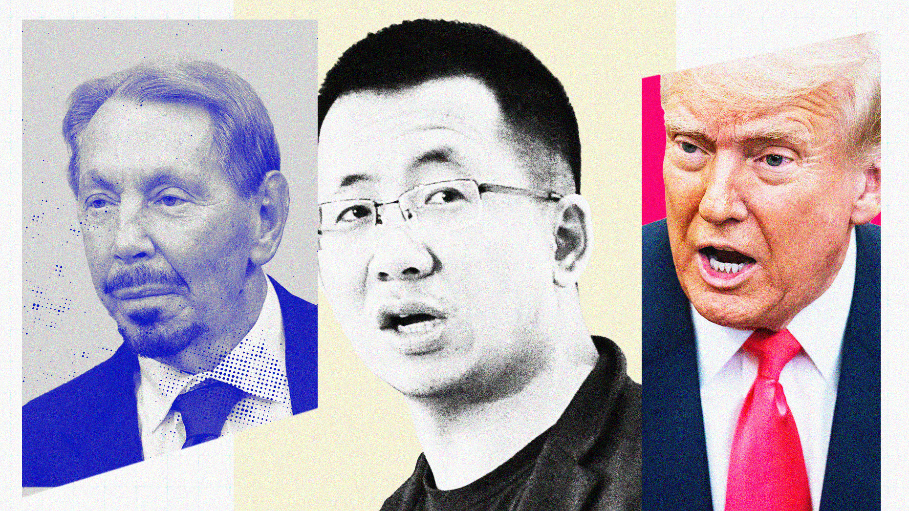 From left: Larry Ellison, Zhang Yiming, Donald Trump. Photos by Getty.