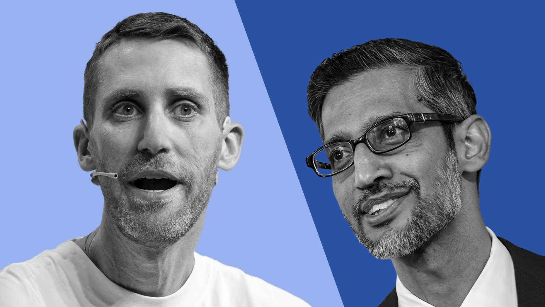 Wiz CEO Assaf Rappaport and Google CEO Sundar Pichai. Photos via Getty