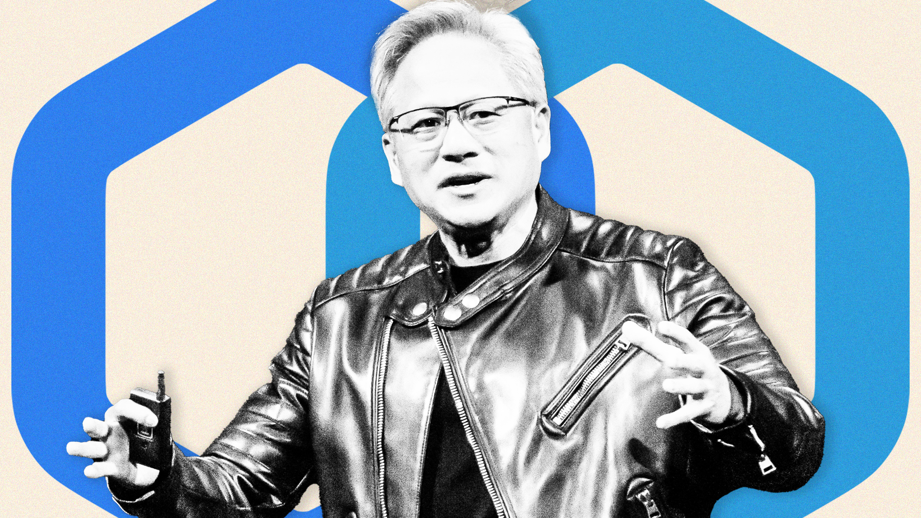 Nvidia CEO Jensen Huang and Lepton's logo. Photo via Getty