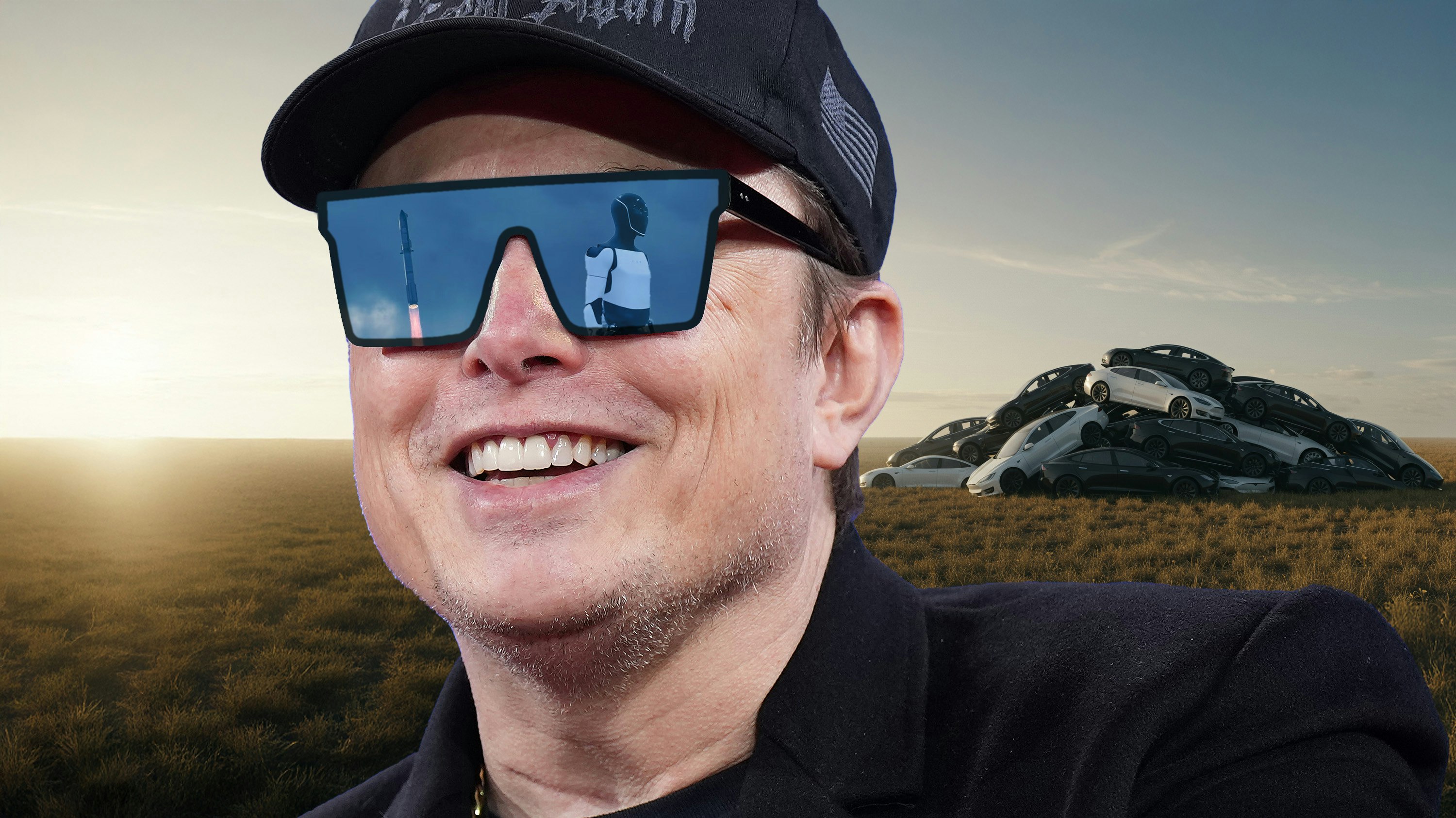 Art by Clark Miller; Musk image via Getty.