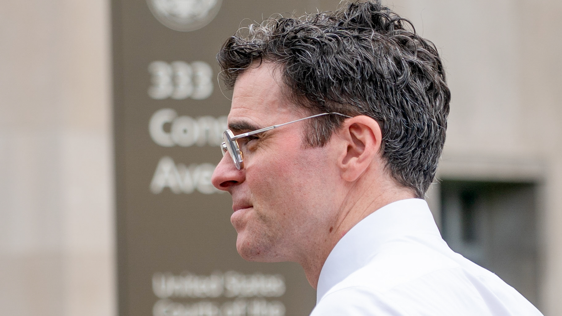 Instagram CEO Adam Mosseri exiting federal court on April 4 after a tutorial ahead of the FTC case. Photo via Getty.