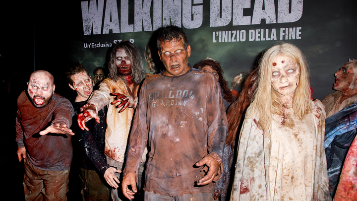 The Walking Dead Zombies attend an event for the final season of the show in Milan, Italy. Photo via Getty.