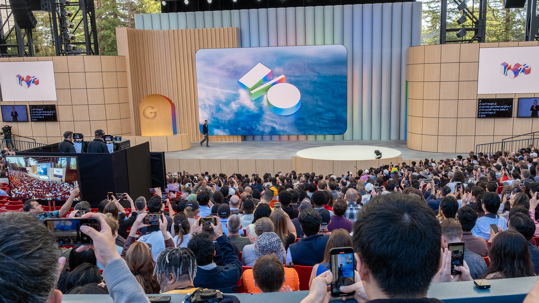 Sundar Pichai on stage at Google I/O. Photo by Getty