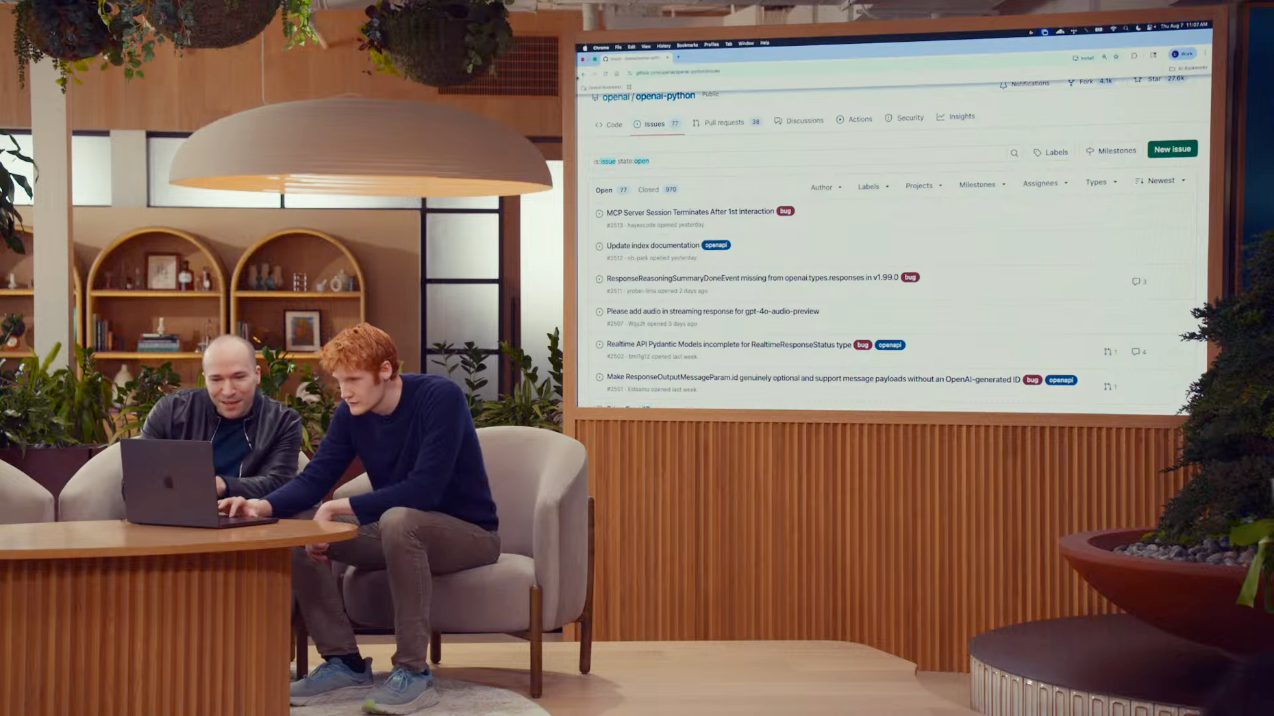 OpenAI President Greg Brockman, and Cursor CEO Michael Truell demo GPT-5. Photo via YouTube/OpenAI.