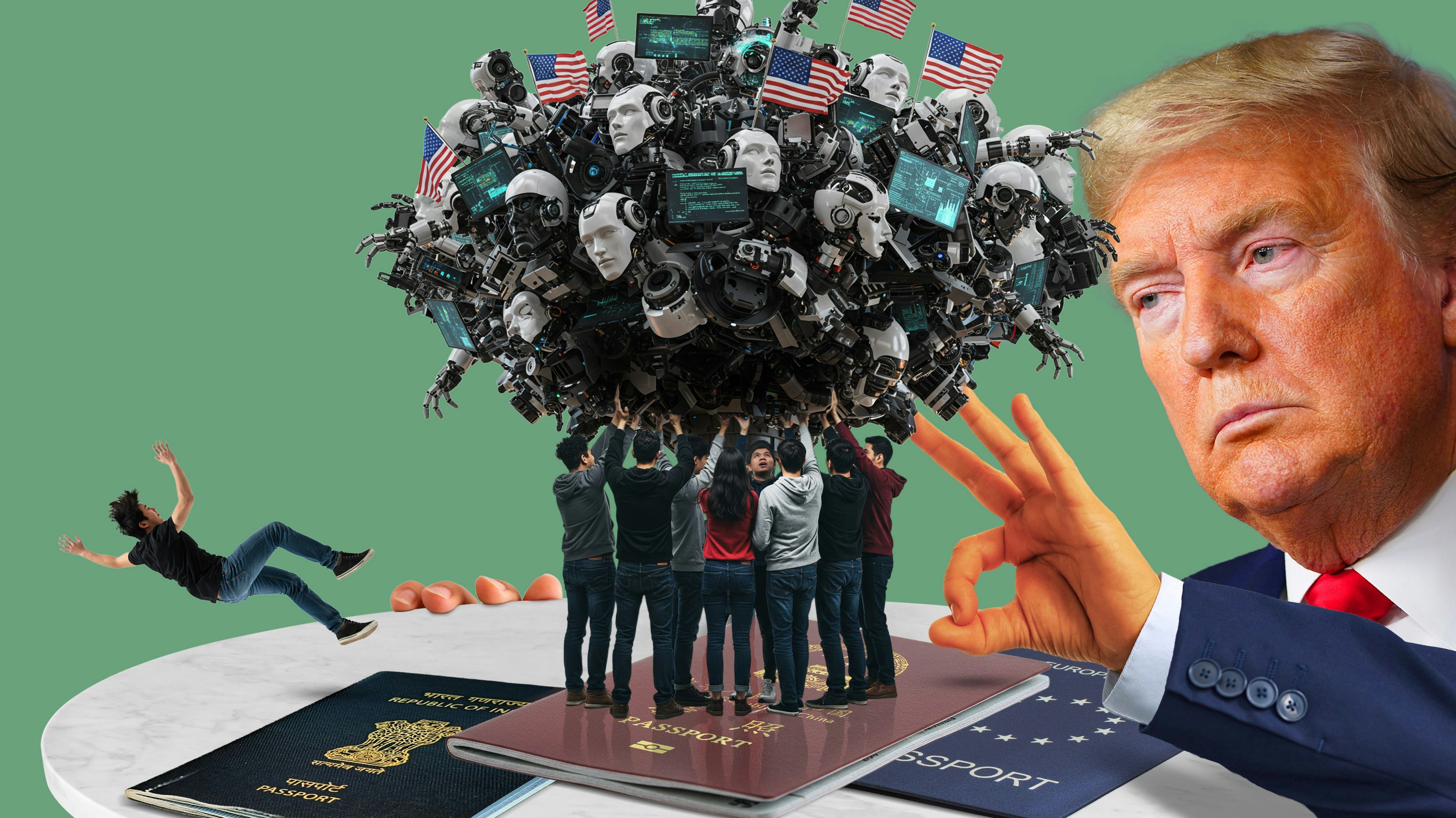 Art by Clark Miller; Trump image via Getty