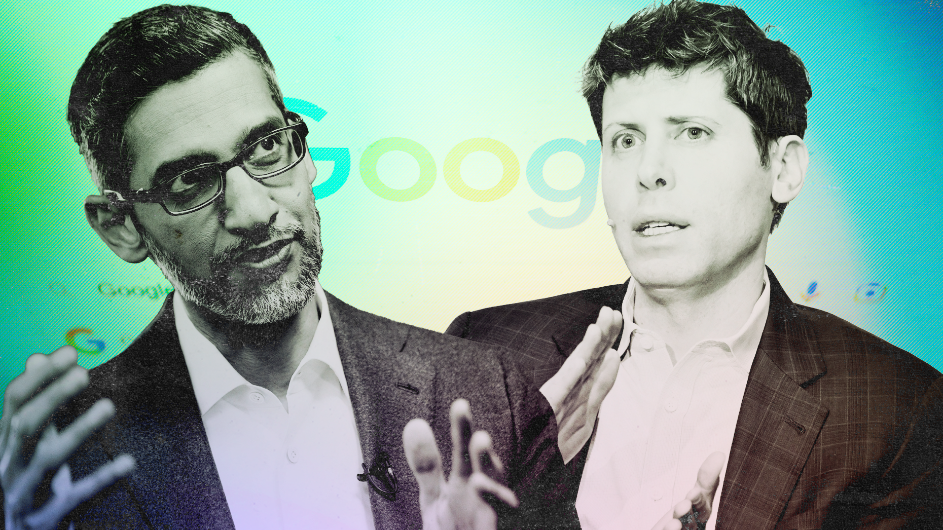 Google CEO Sundar Pichai, left, and Sam Altman. Photos via Getty