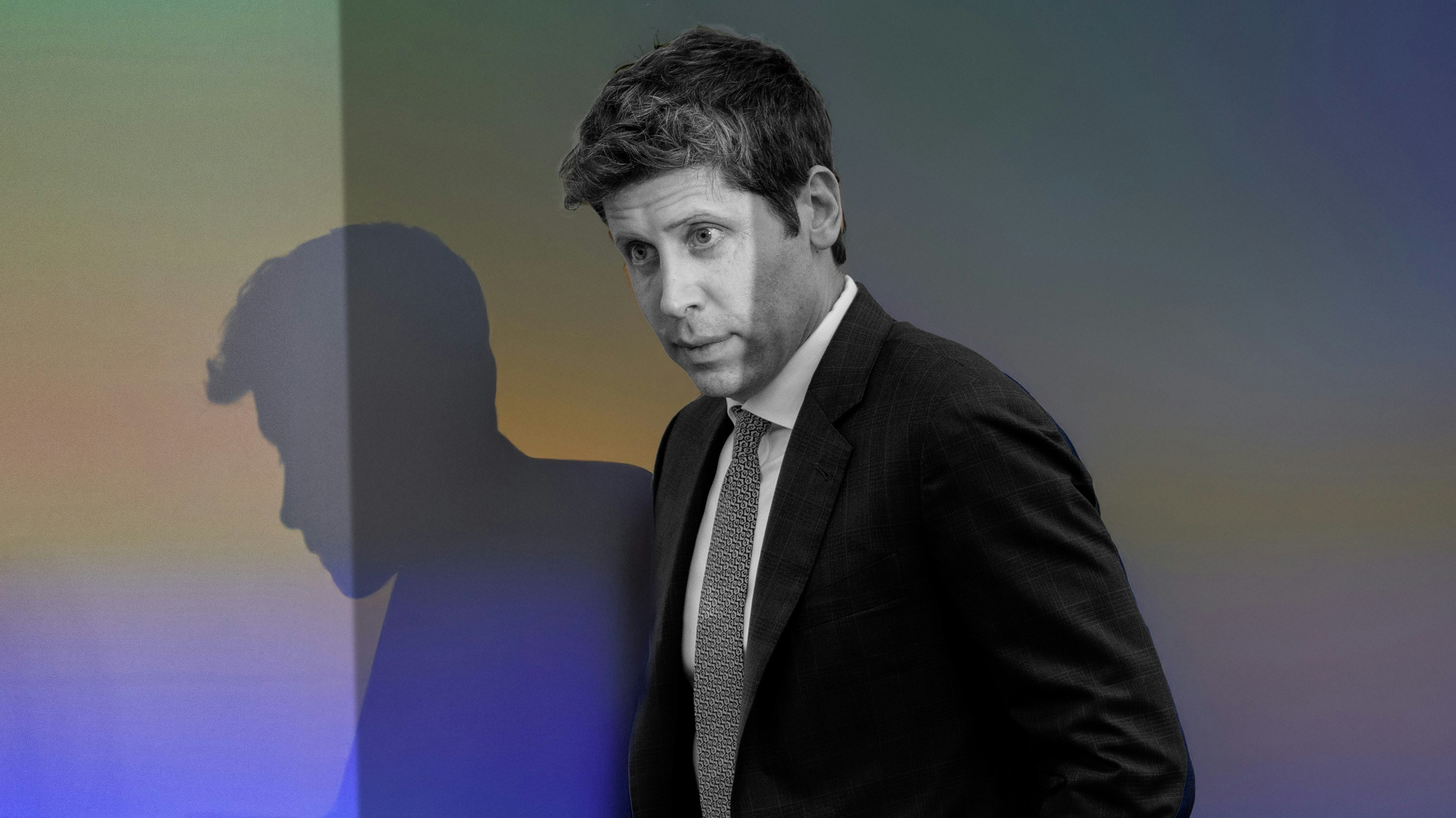 OpenAI CEO Sam Altman. Art by Clark Miller; image via Getty.