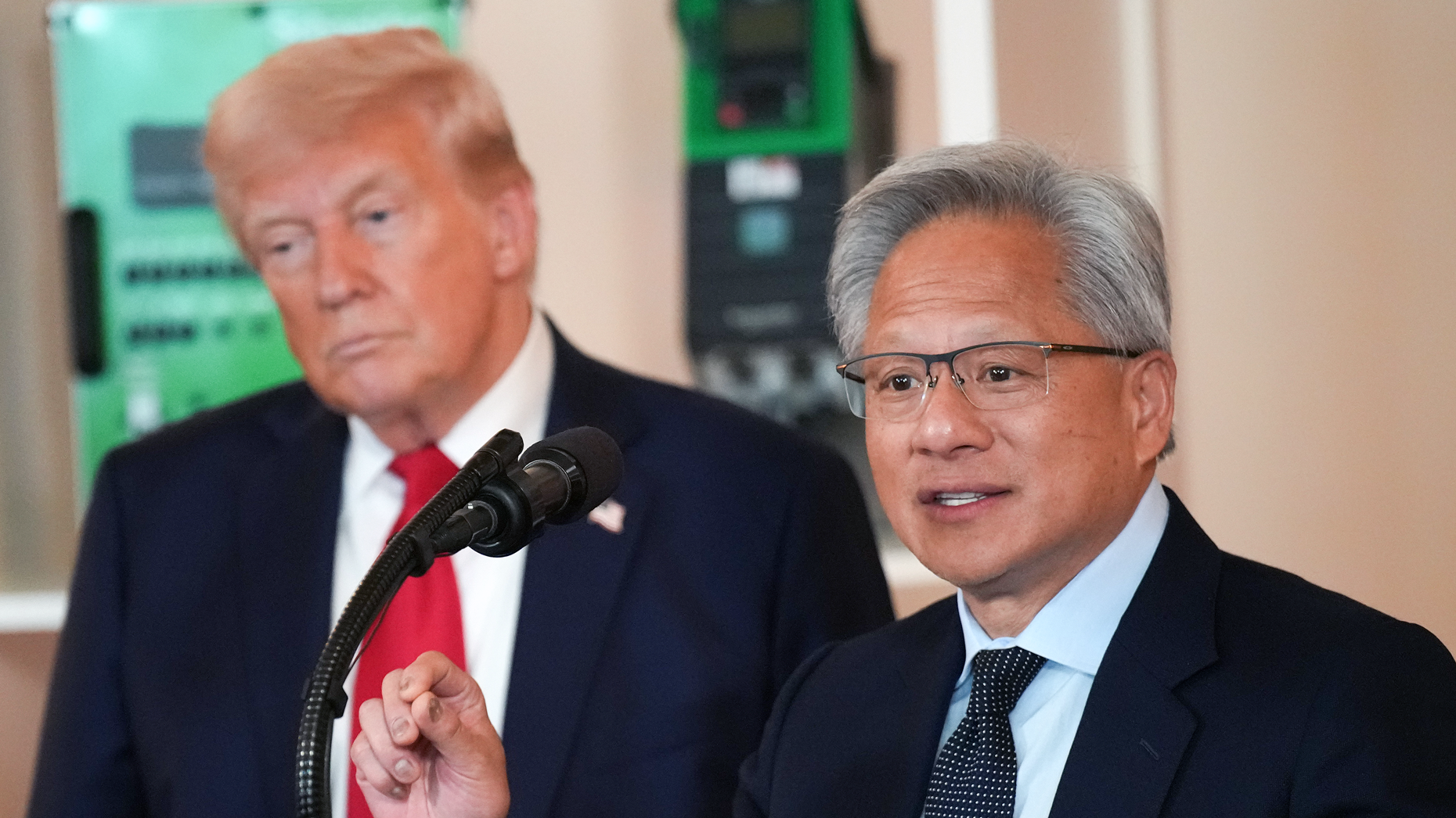 President Trump and Nvidia CEO Jensen Huang in April. Photo via Getty