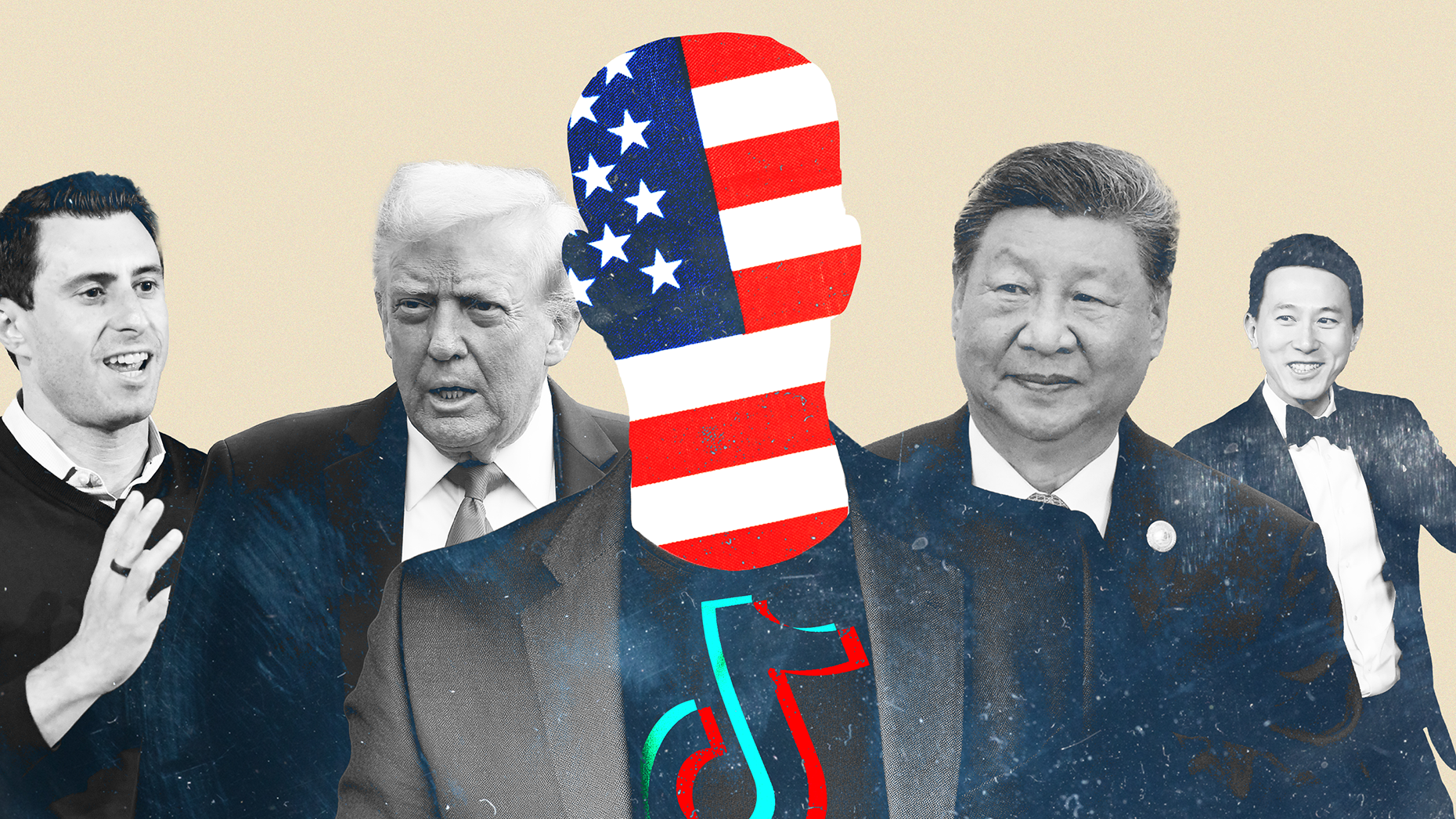 From left: Adam Presser, Donald Trump, Xi Jinping and Shou Chew. Photos via Getty