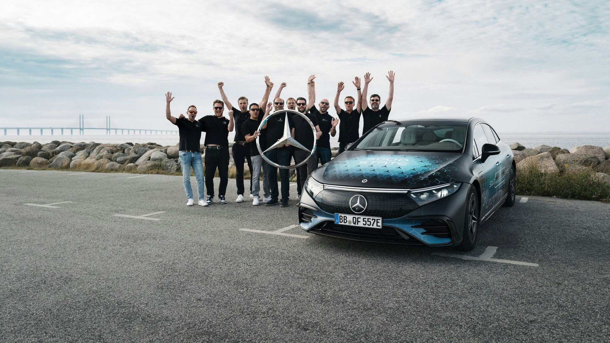 A Mercedes-Benz team drove an EV powered with a solid state battery 750 miles on a single charge. Photo: Courtesy Mercedes-Benz.