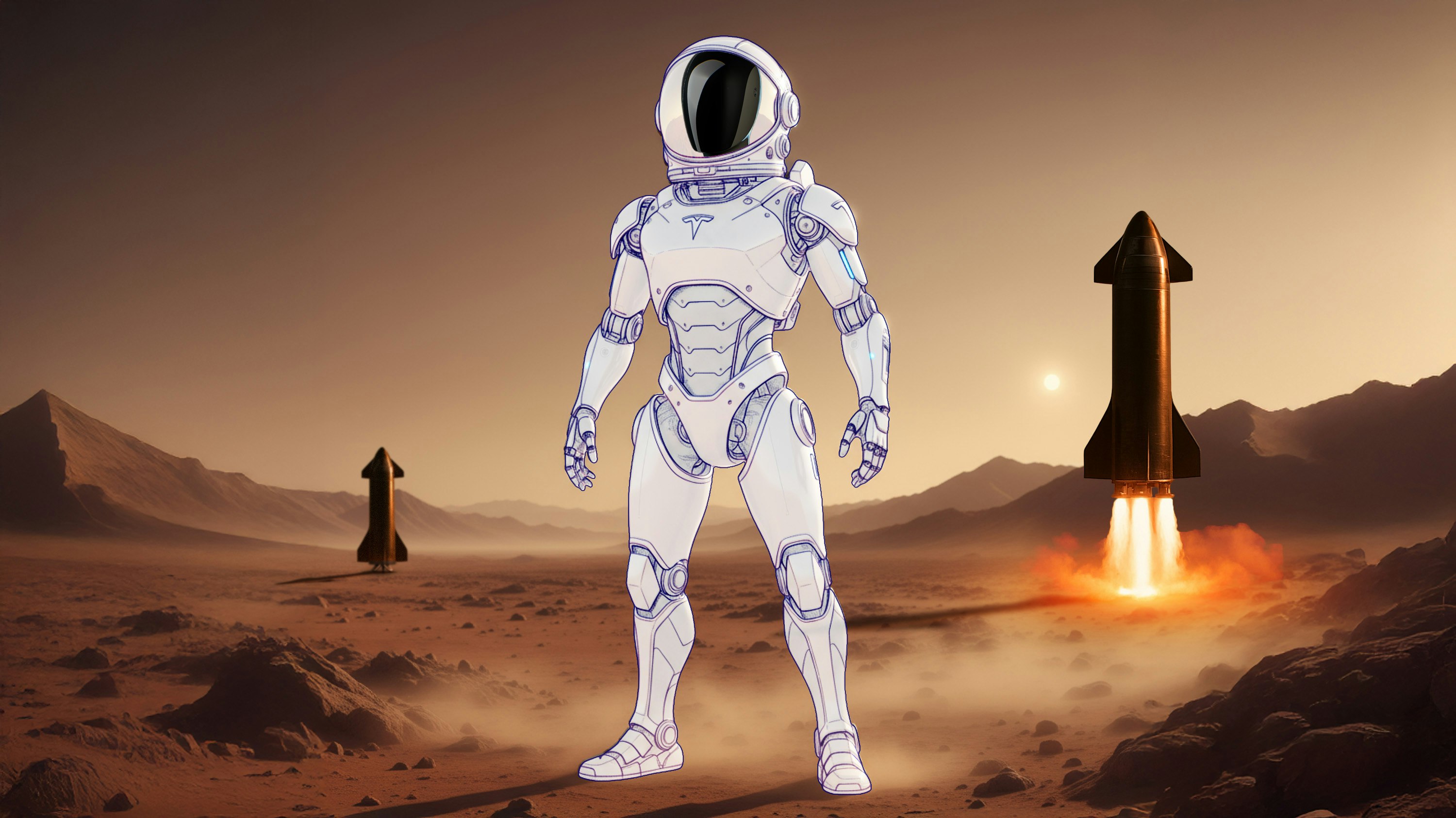 Art by Clark Miller; Optimus image courtesy of Tesla.