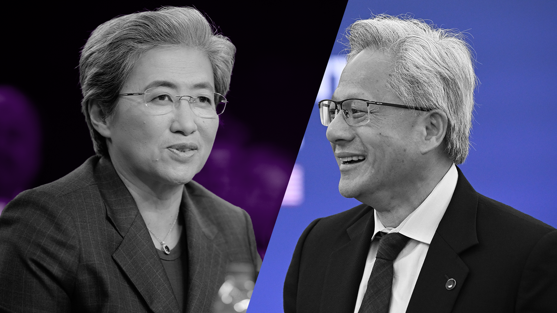 AMD CEO Lisa Su and Nvidia CEO Jensen Huang. Photos via Getty
