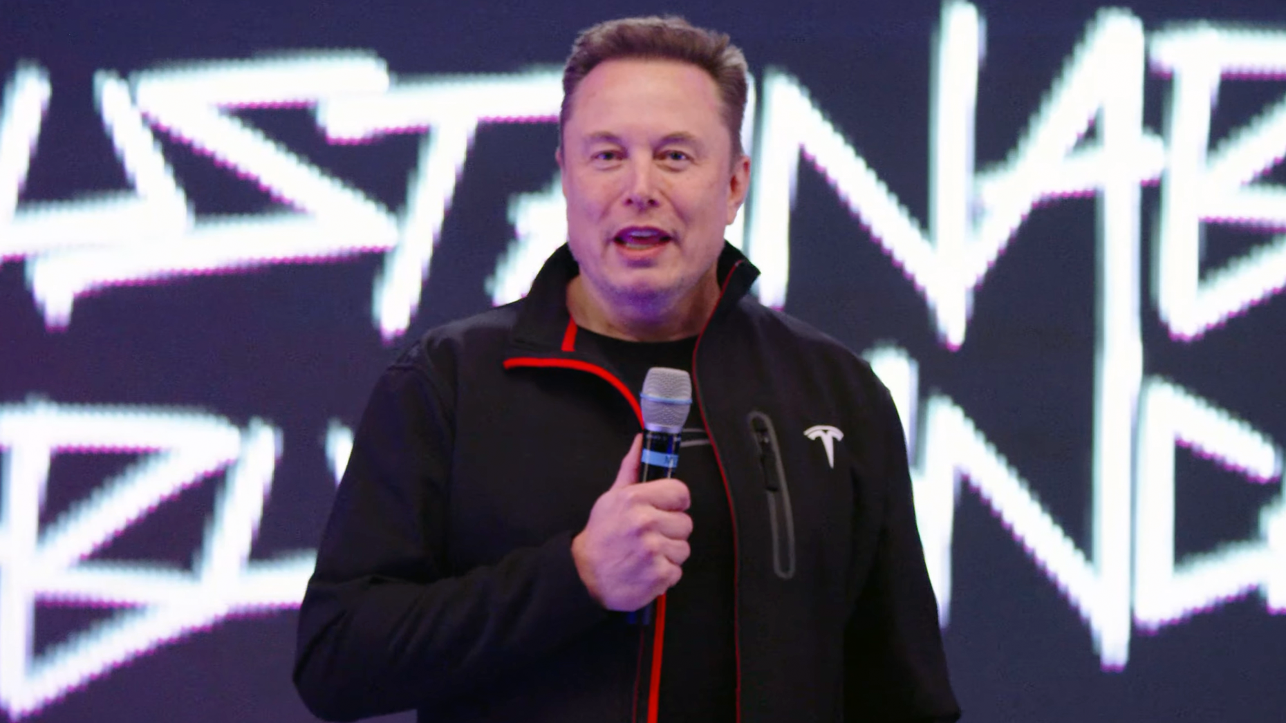 Elon Musk at today's annual Tesla shareholder meeting. YouTube/Tesla.