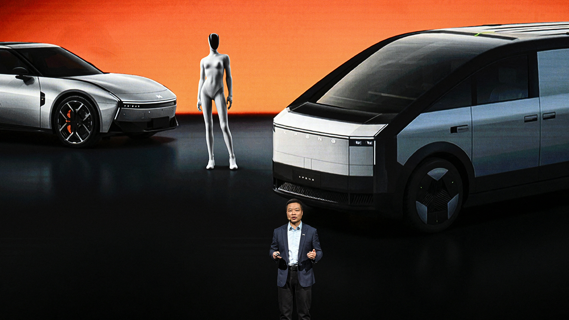 He Xiaopeng, cofounder and chairman Xpeng, speaks during AI Day. Photo by Getty Images