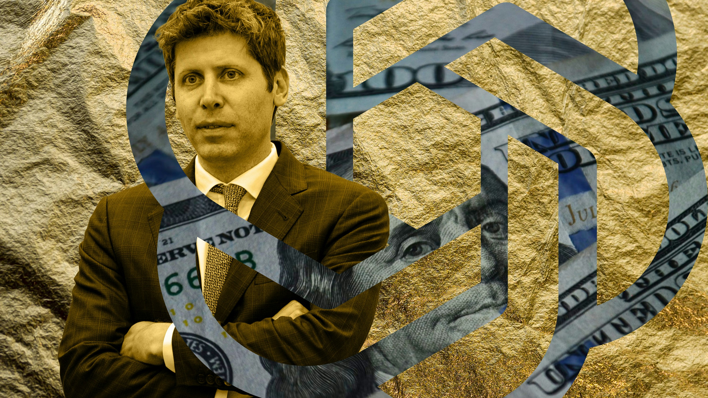 OpenAI CEO Sam Altman. Art by Clark Miller; Getty Images.