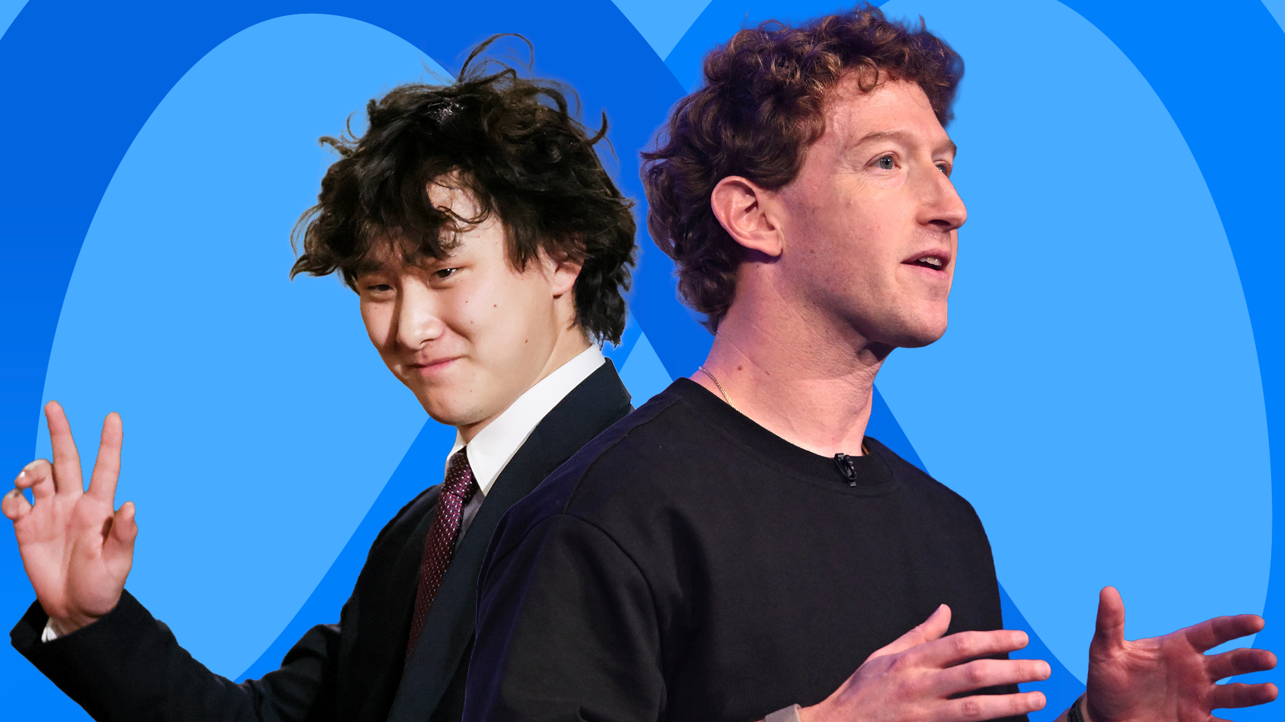 Alexandr Wang, left, and Mark Zuckerberg. Photos by AP