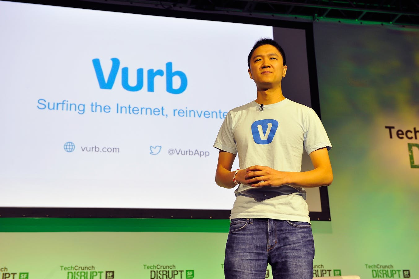Vurb founder Bobby Lo at TechCrunch Disrupt. Photo by TechCrunch. 