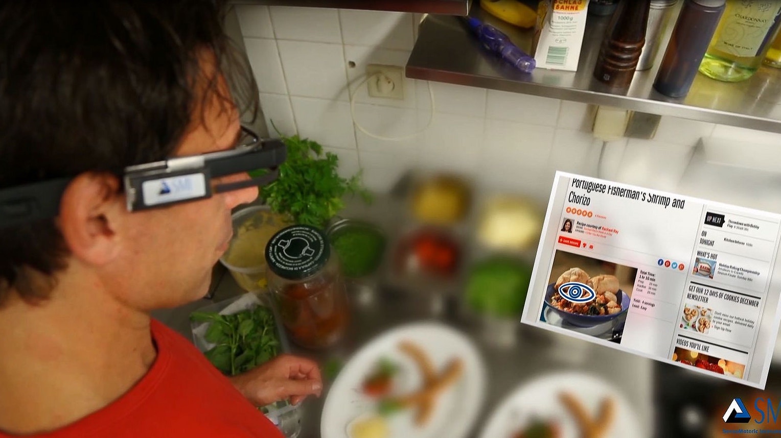 An artist's rendering of SMI's eye-tracking technology in AR glasses. Image courtesy of SMI.