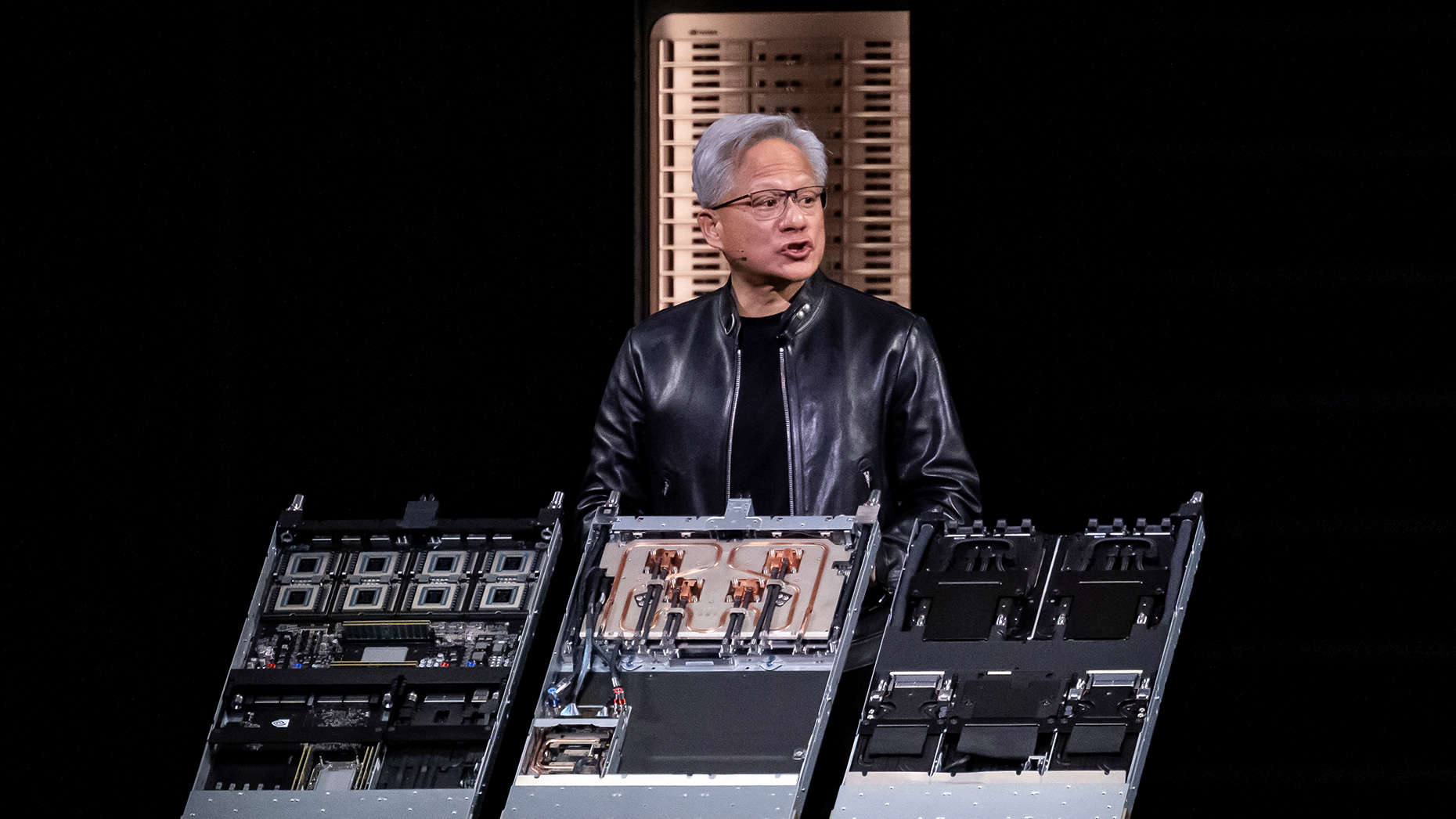 Jensen Huang, CEO of Nvidia, speaks during a keynote address at the Nvidia GTC. Photo by David Paul Morris/Getty Images