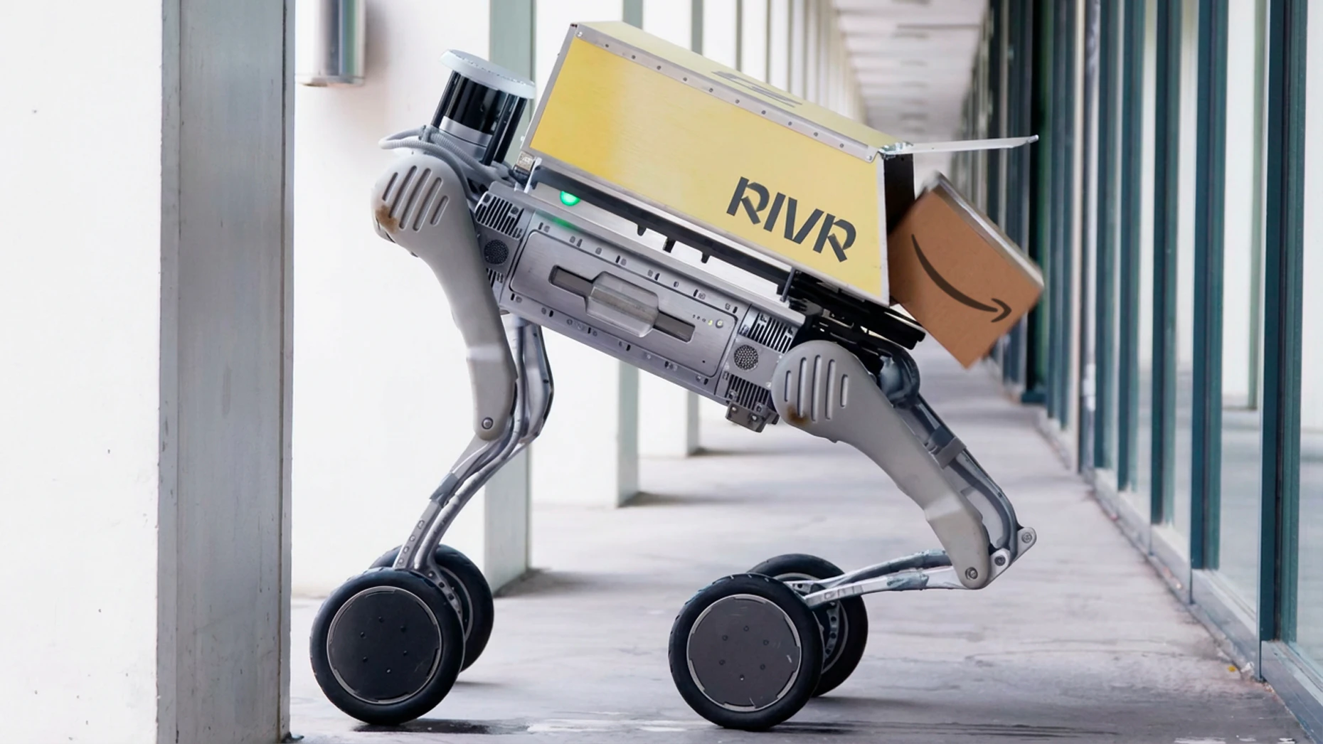 A RIVR ONE delivery robot. Screenshot via YouTube; art by Mike Sullivan.