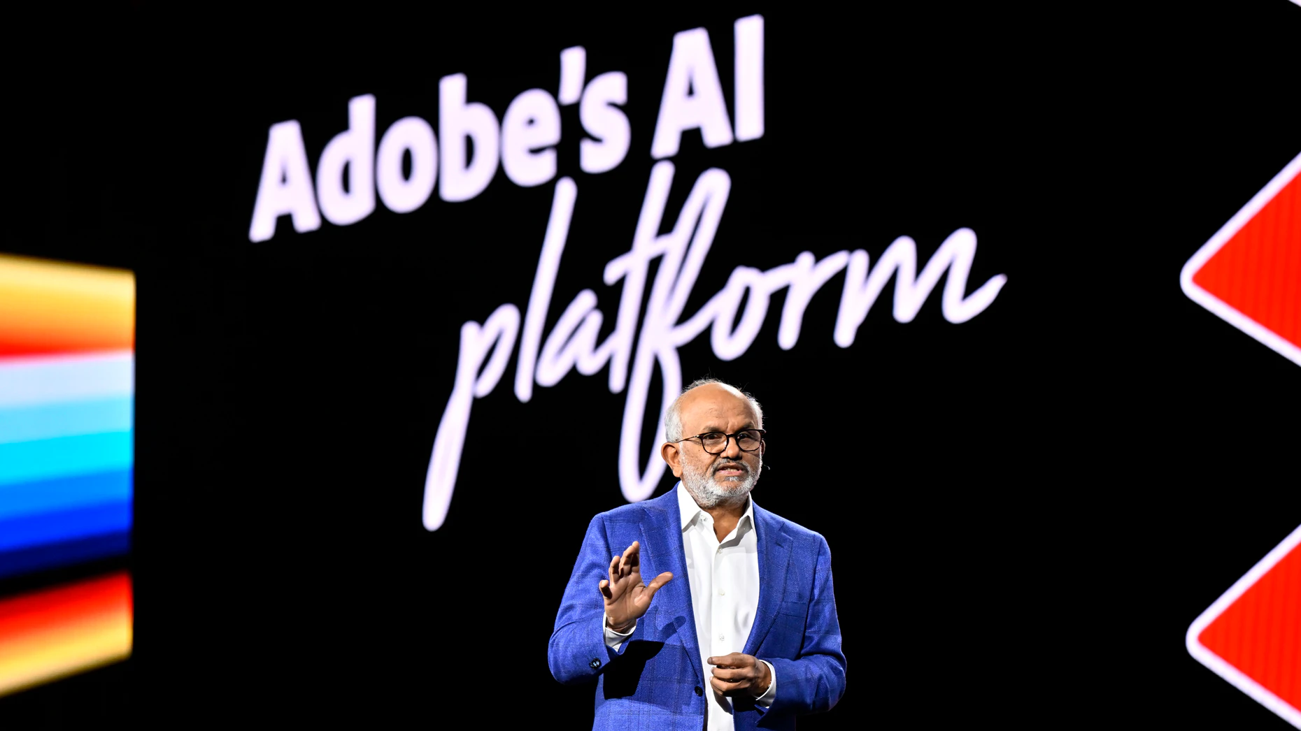 Adobe CEO Shantanu Narayen at the company's 2025 summit. David Becker/AP.