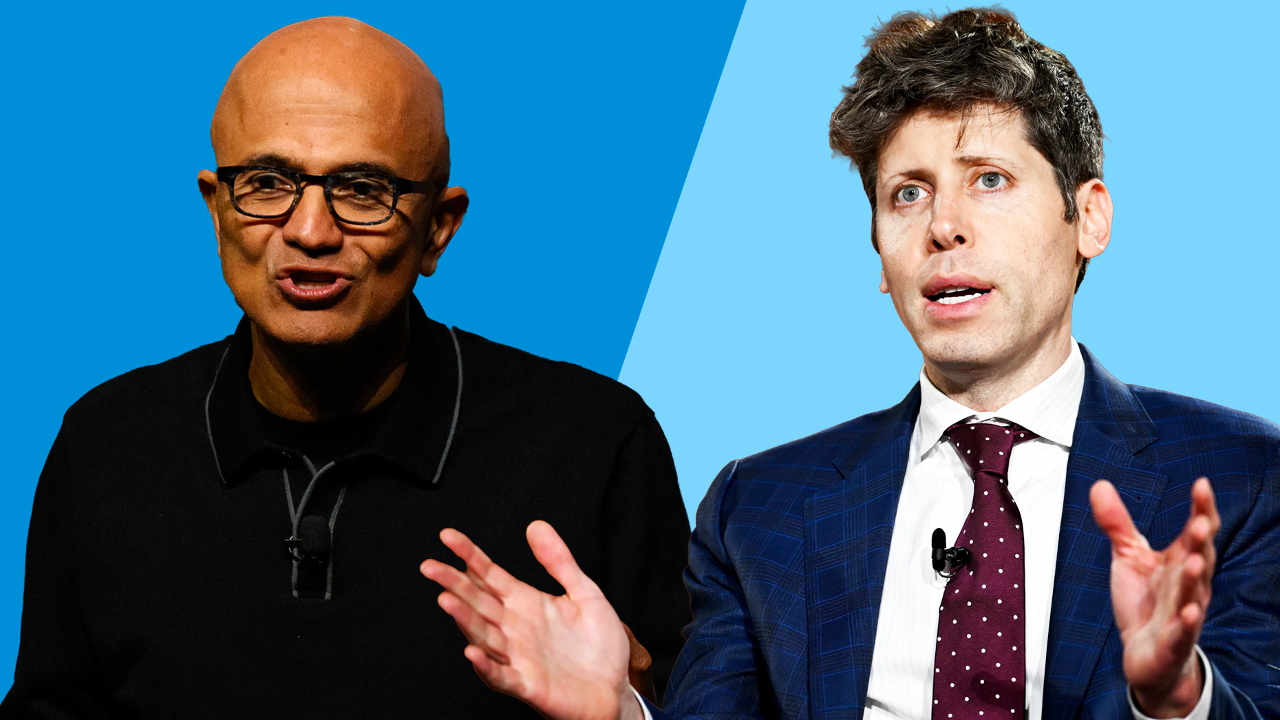 Satya Nadella, left, and Sam Altman. Photos by Getty Images.