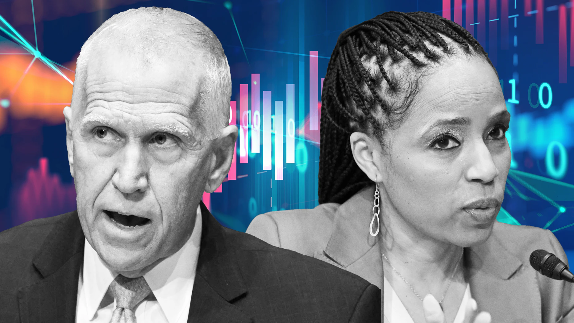 Senators Thom Tillis, left, and Angela Alsobrooks. Photos via Getty Images.