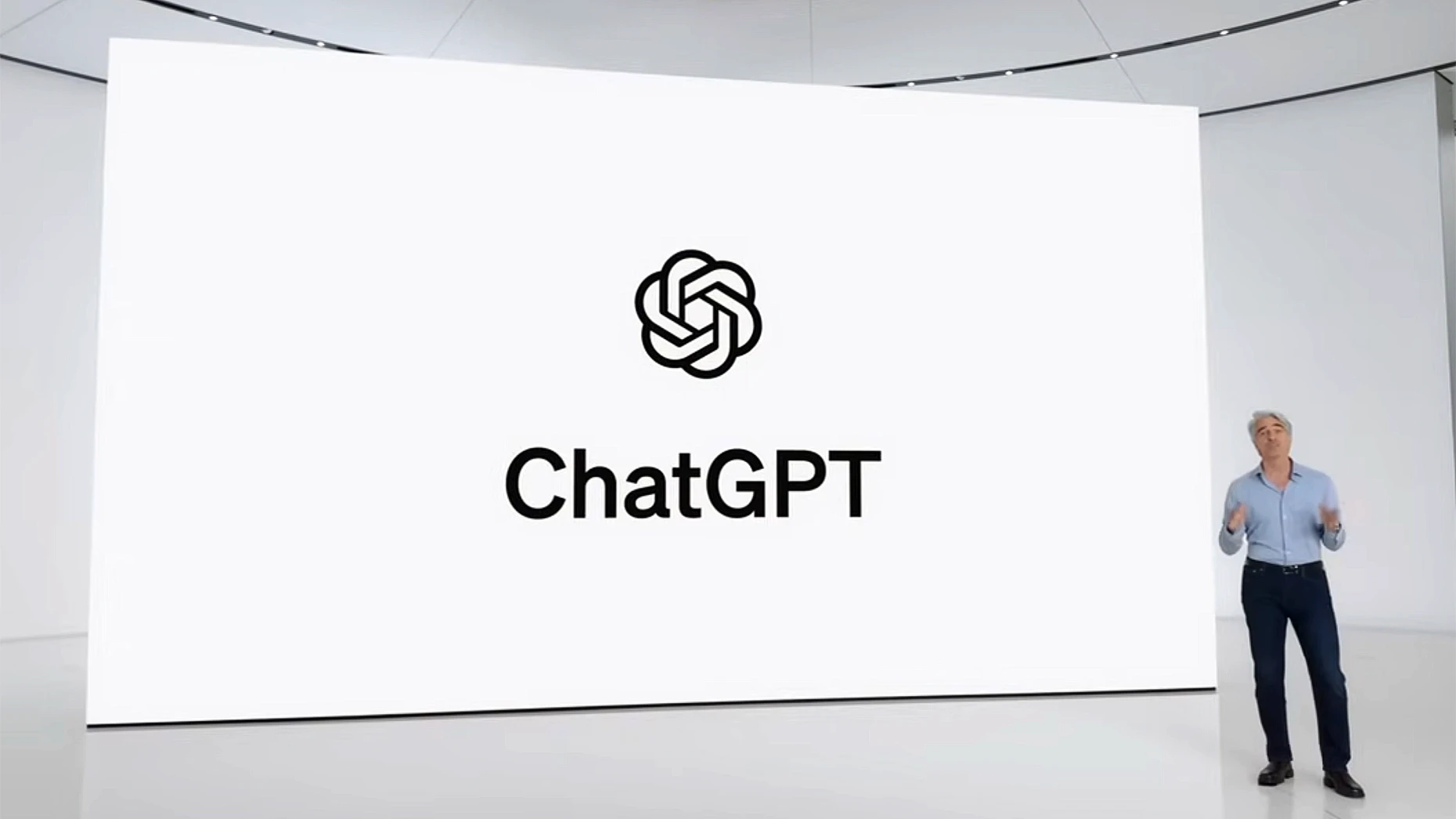 Apple's Craig Federighi announces a ChatGPT integration on Apple devices at the company's developer conference in 2024. Screenshot via YouTube