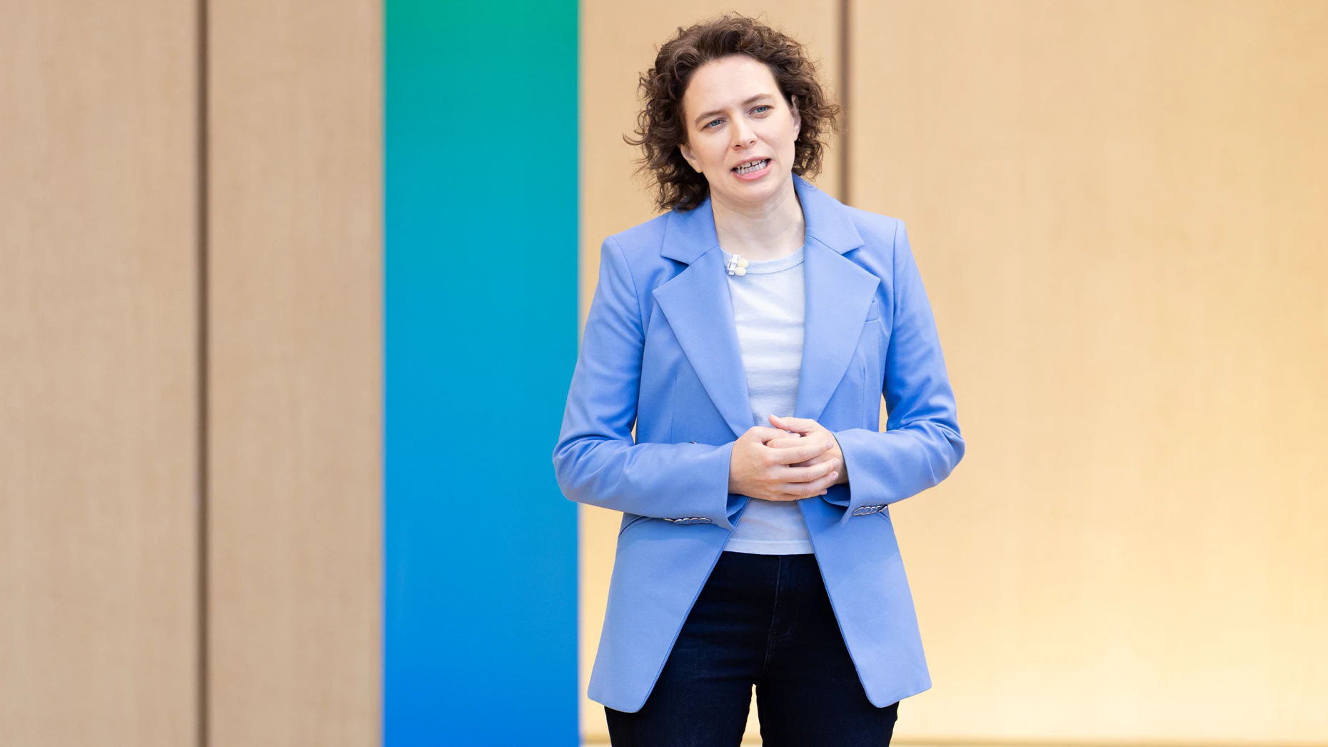 Liz Reid, VP and head of search at Google, at Google I/O today. David Paul Morris/Bloomberg/Getty.
