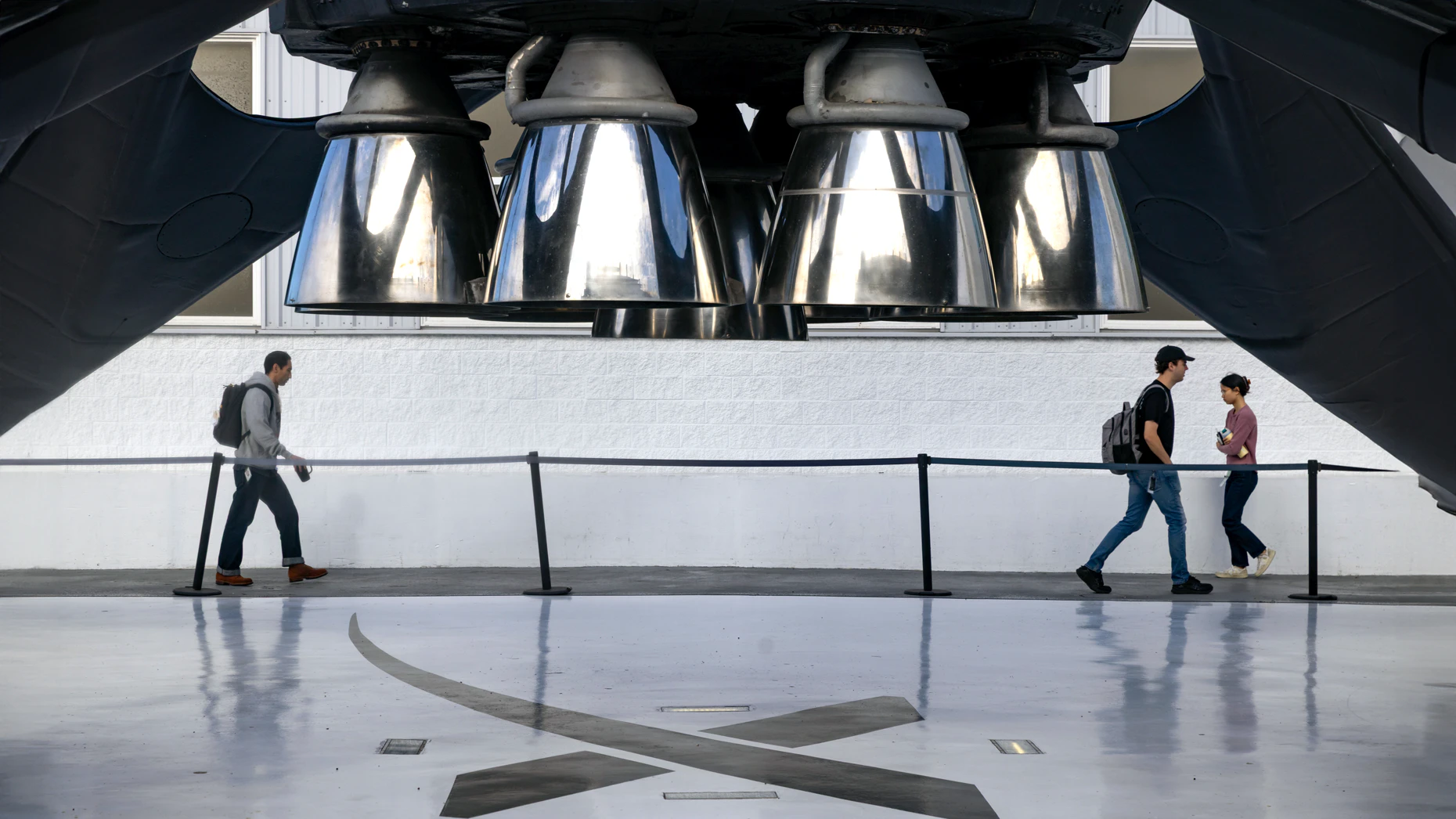 A SpaceX Falcon 9 reusable rocket booster on display outside the SpaceX facilities in Hawthorne, Calif. Ethan Swope/Bloomberg via Getty Images.
