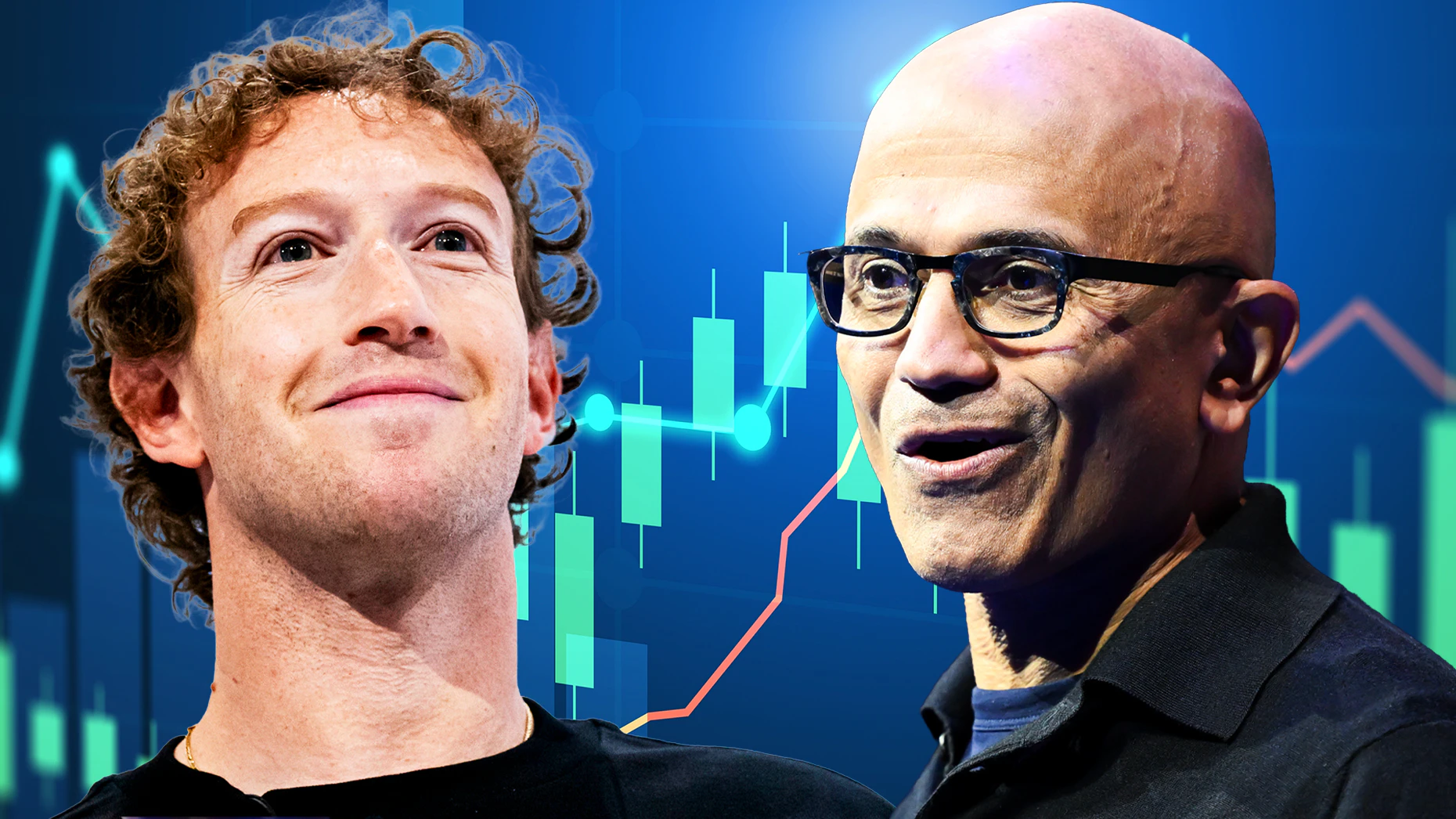 Mark Zuckerberg, left, and Satya Nadella. Photos via Getty Images