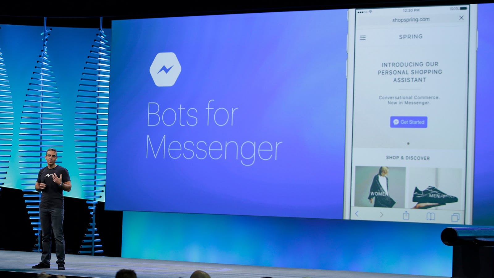 Messenger chief David Marcus at F8 in April. Photo by AP.