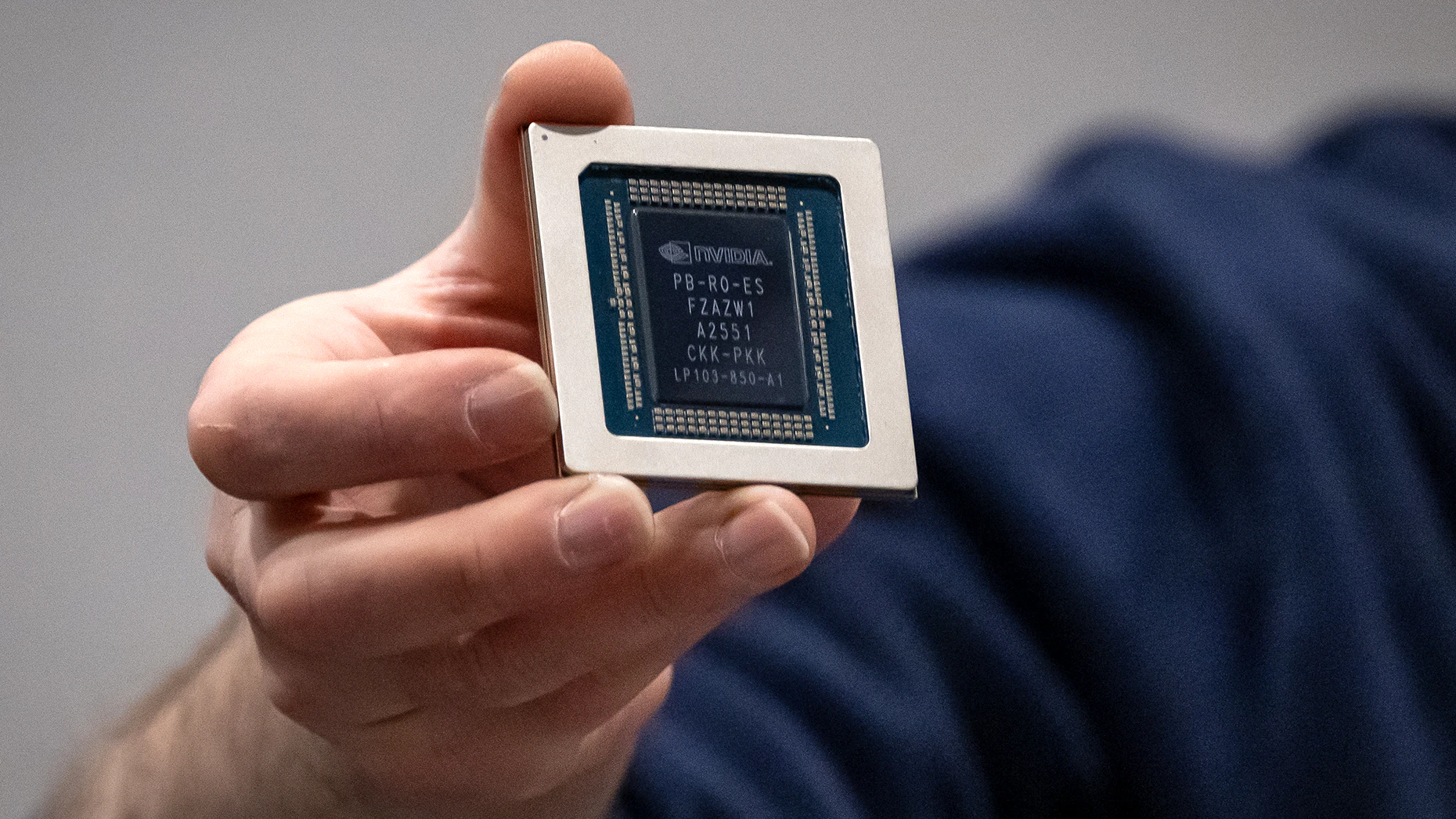Nvidia’s Groq 3 LPU chip. David Paul Morris/Bloomberg via Getty Images.