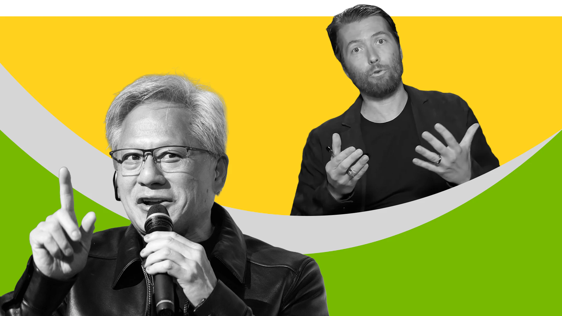 Nvidia CEO Jensen Huang and Hugging Face CEO Clément Delangue. Images via Getty Images and YouTube/Face the Nati