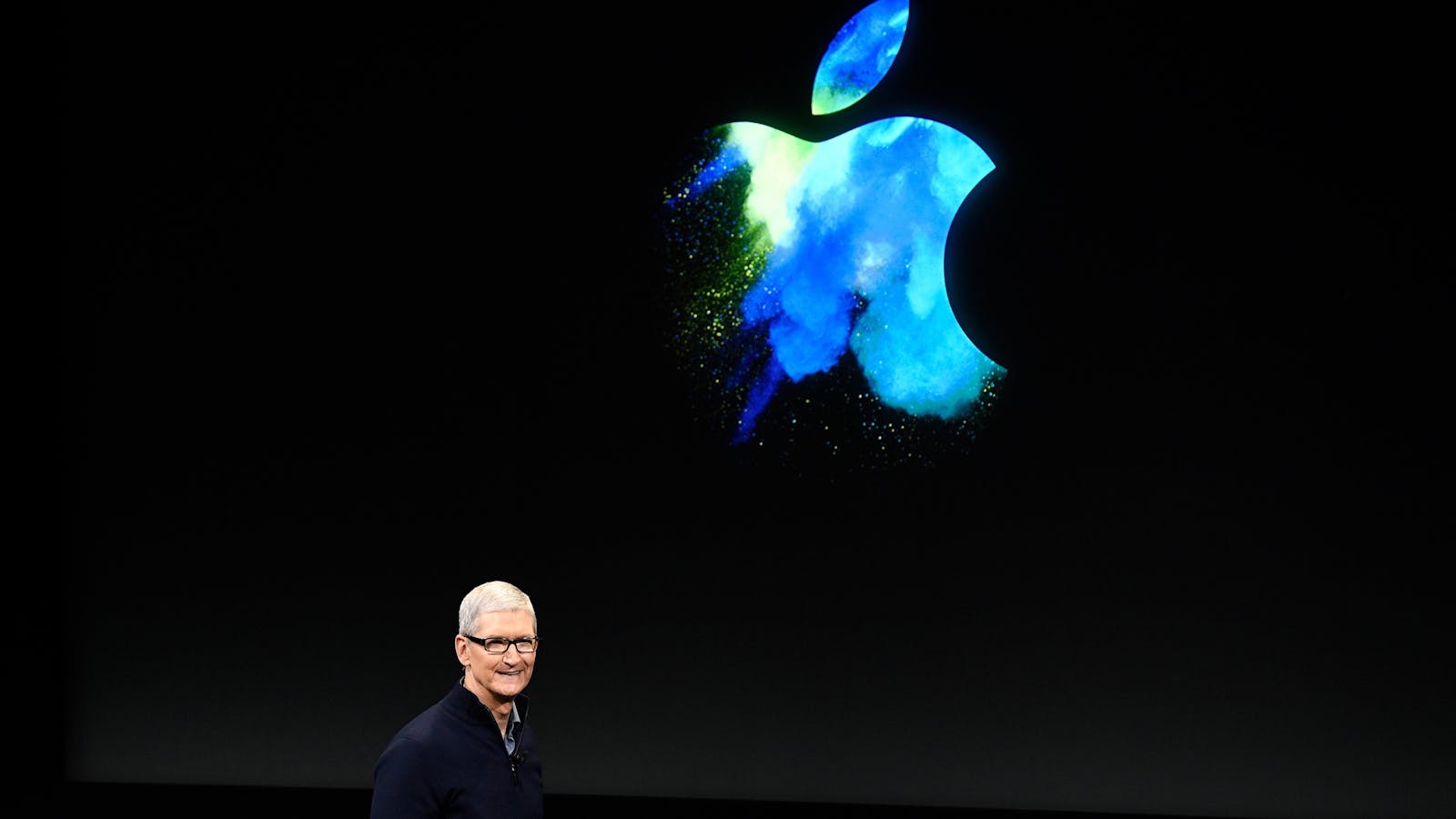 Apple CEO Tim Cook at a MacBook event on Thursday. Photo by Bloomberg.